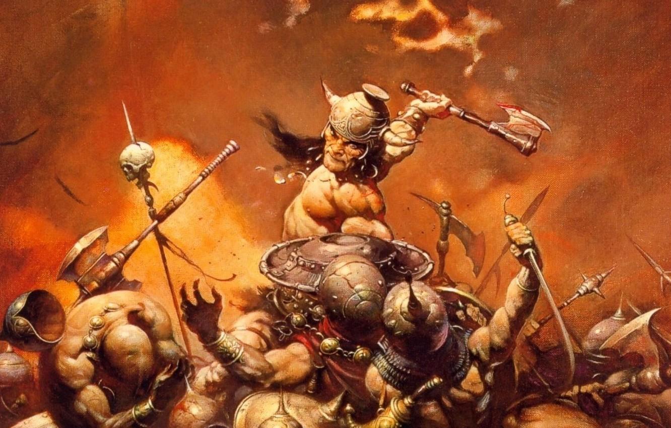 1332x850 Wallpaper Battle, Battle, Conan, Conan the barbarian, Frank Frazetta, Конан-Разрушитель, CONAN THE DESTROYER image for desktop, section разное