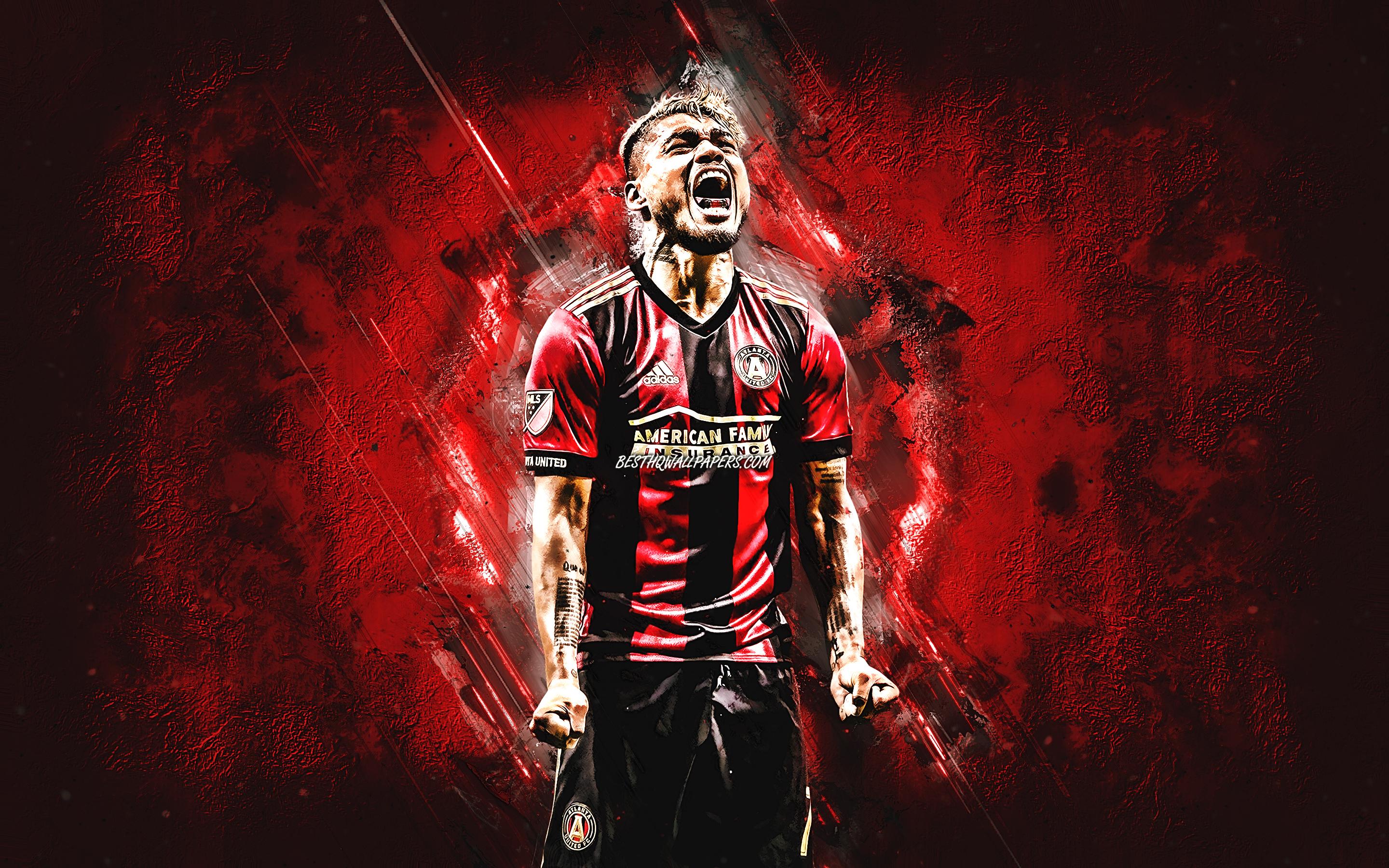 2880x1800 Download wallpaper Josef Martinez, Atlanta United FC, MLS, Venezuelan soccer player, soccer, Major League Soccer, red stone background for desktop with resolution 2880x1800. High Quality HD picture wallpaper