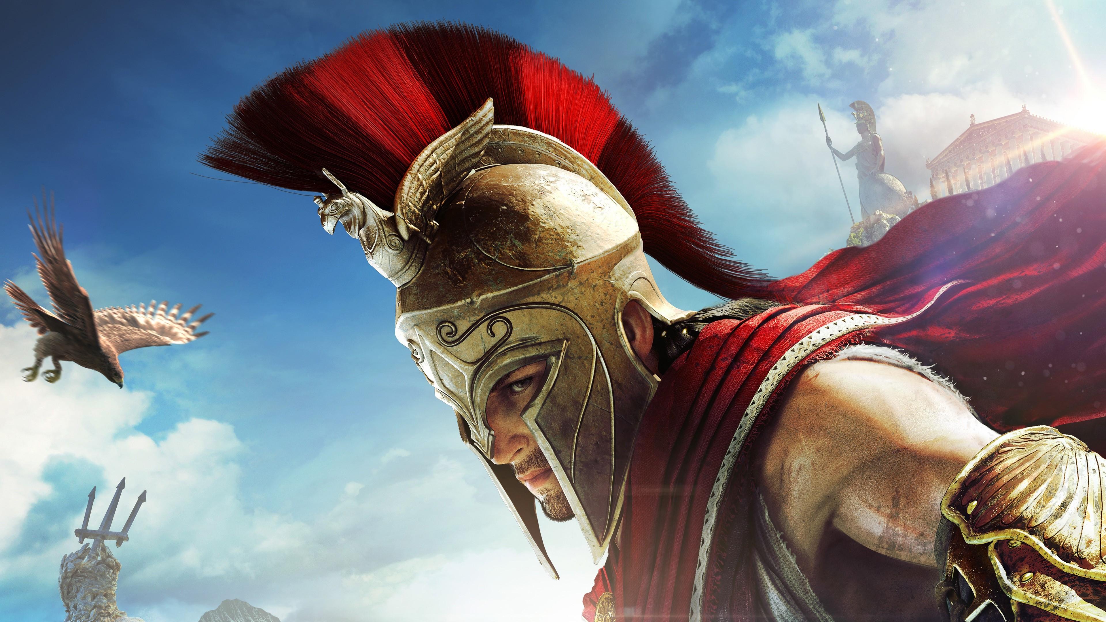 3840x2160 4K, Assassin's Creed Odyssey, Warriors, Helmet. Mocah HD Wallpaper