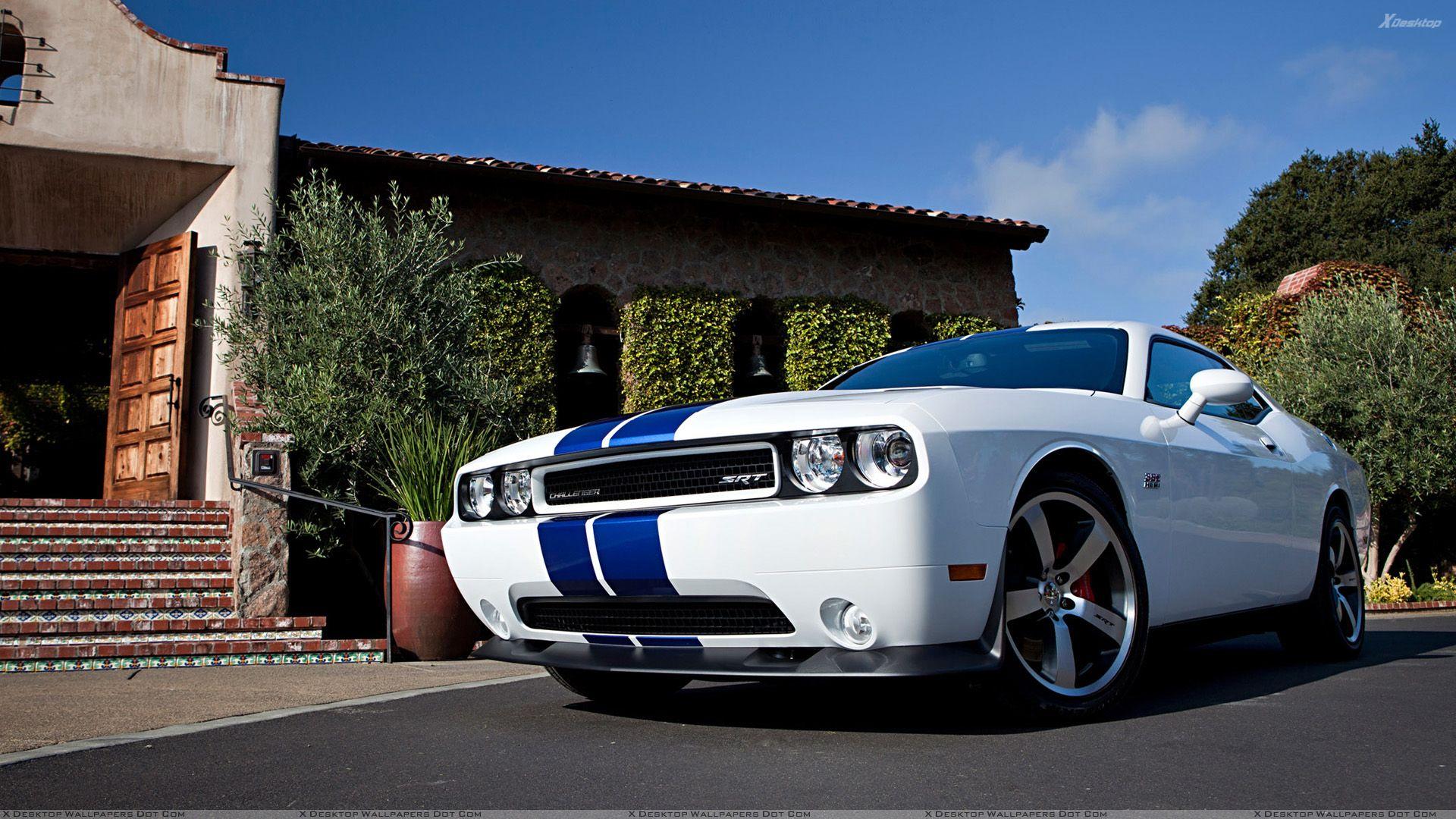 1920x1080 Dodge Challenger SRT8 Front Pose in White Outside The Home