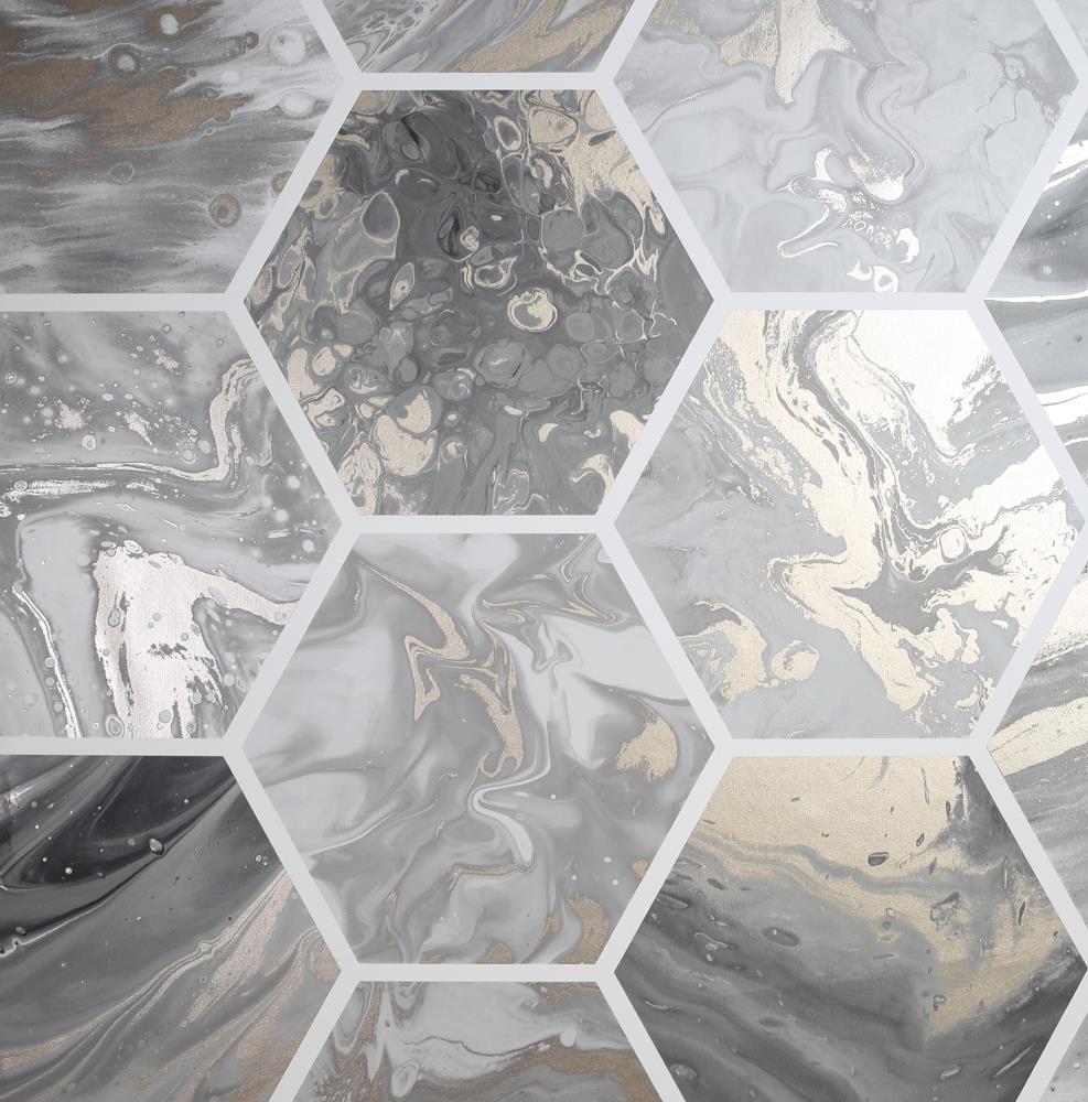 987x1000 Arthouse Marbled Hex Charcoal and Rose Gold Wallpaper in the Wallpaper department at