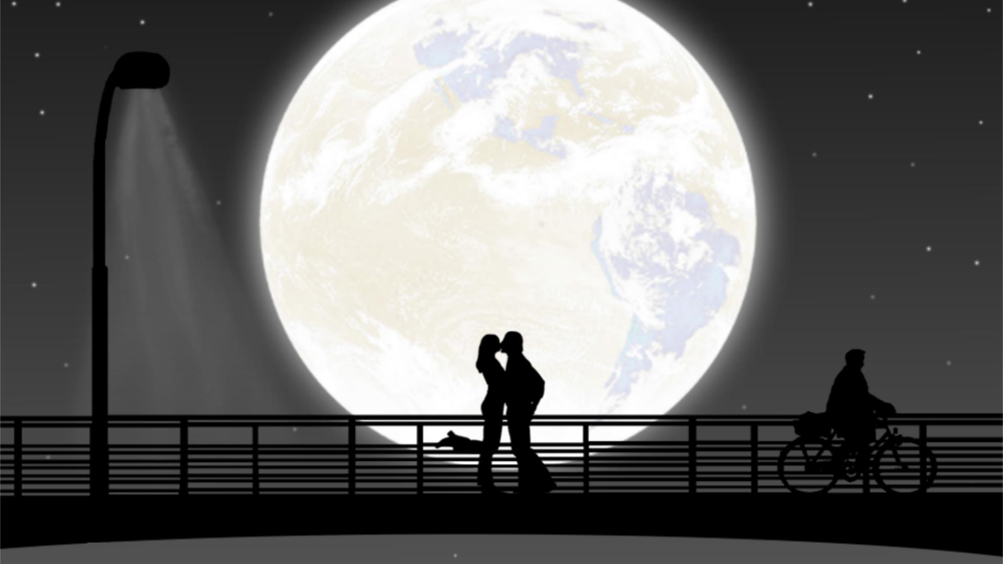 2048x1152 Full Moon Night Couple Kiss 2048x1152 Resolution HD 4k Wallpaper, Image, Background, Photo and Picture