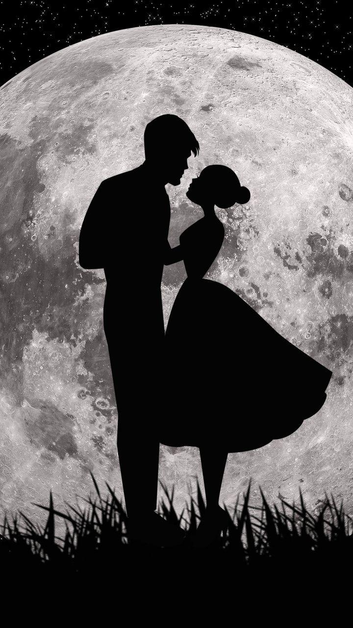 720x1280 Moon, love, couple, dark, art wallpaper. Love couple wallpaper, Cute love wallpaper, Picture of love couple