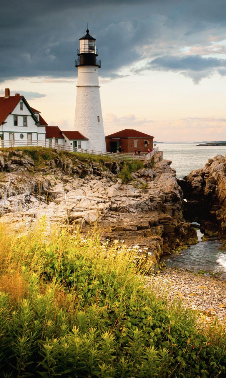 768x1280 maine wallpaper, lighthouse, tower, shore, sky, beacon, coast, natural landscape, sea, headland, water