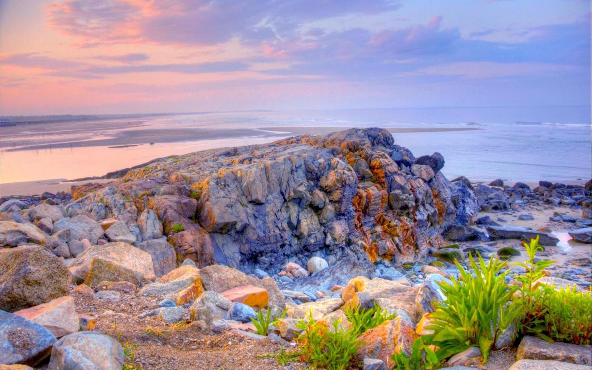 1920x1200 Rock Wall On The Beach At Jacks Cove In Maine Hdr HD Wallpaper 509781 :