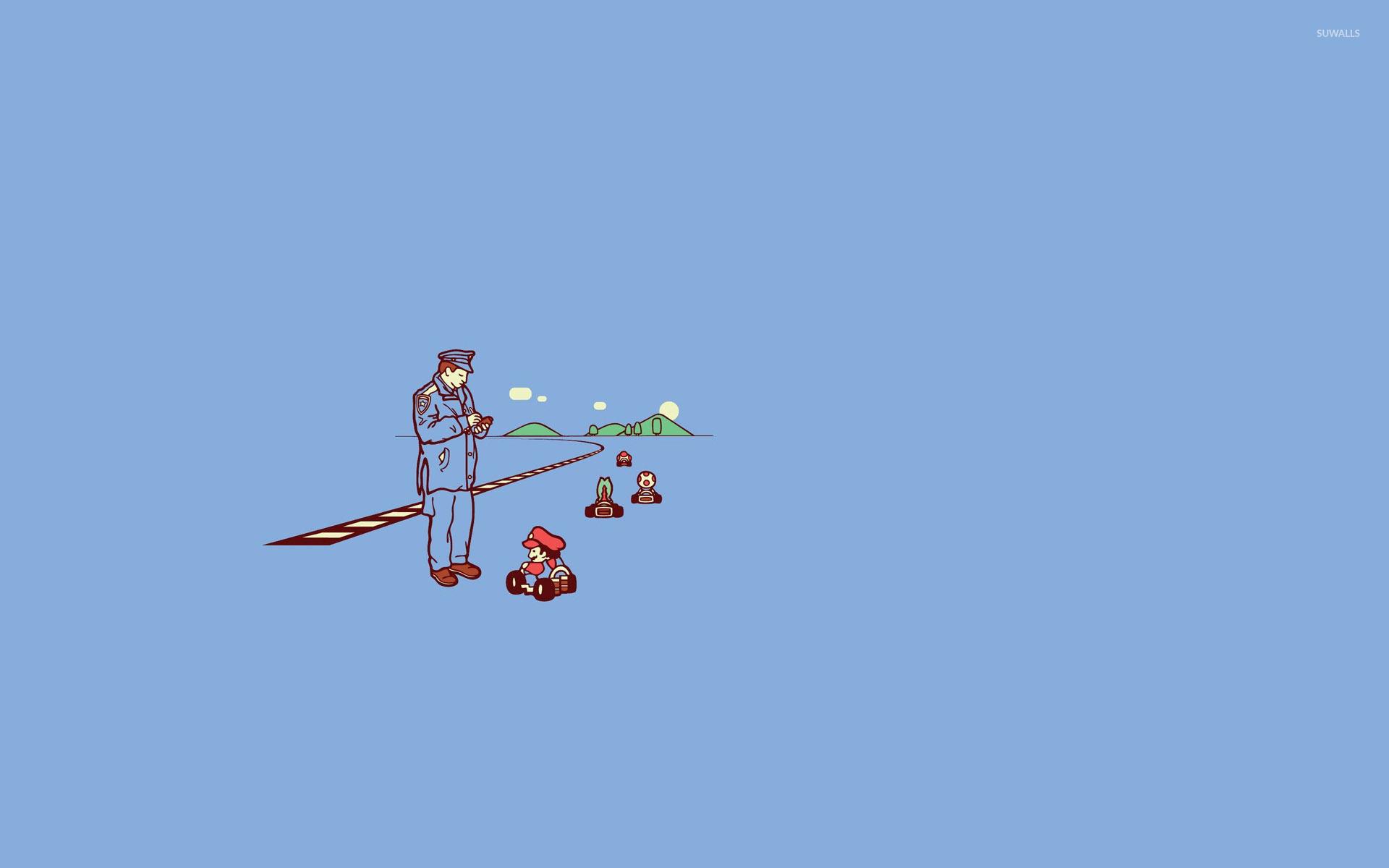 1920x1200 Mario receiving a speed ticket Cart wallpaper wallpaper