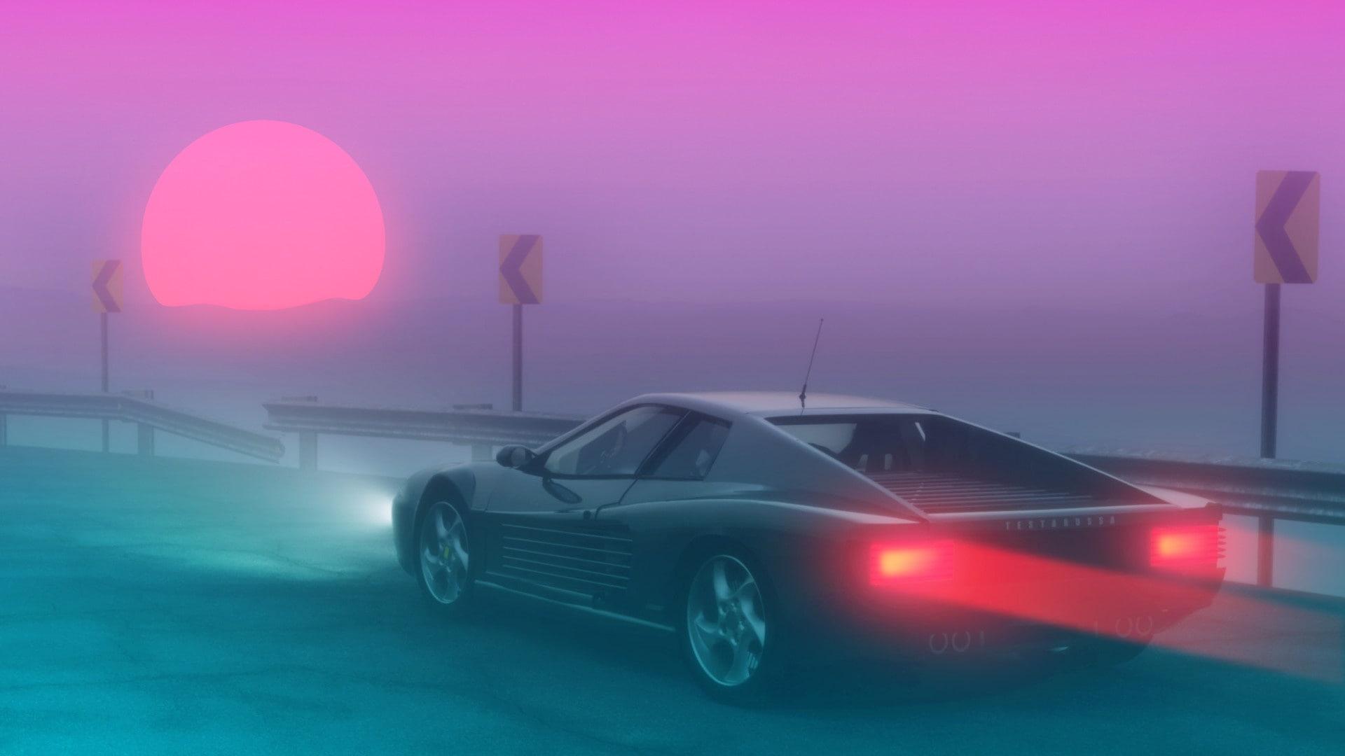 1920x1080 The sun, Fog, Ferrari, 80s, Neon, Summer, 80's, Synth, Retrowave wallpaper • Wallpaper For You HD Wallpaper For Desktop & Mobile