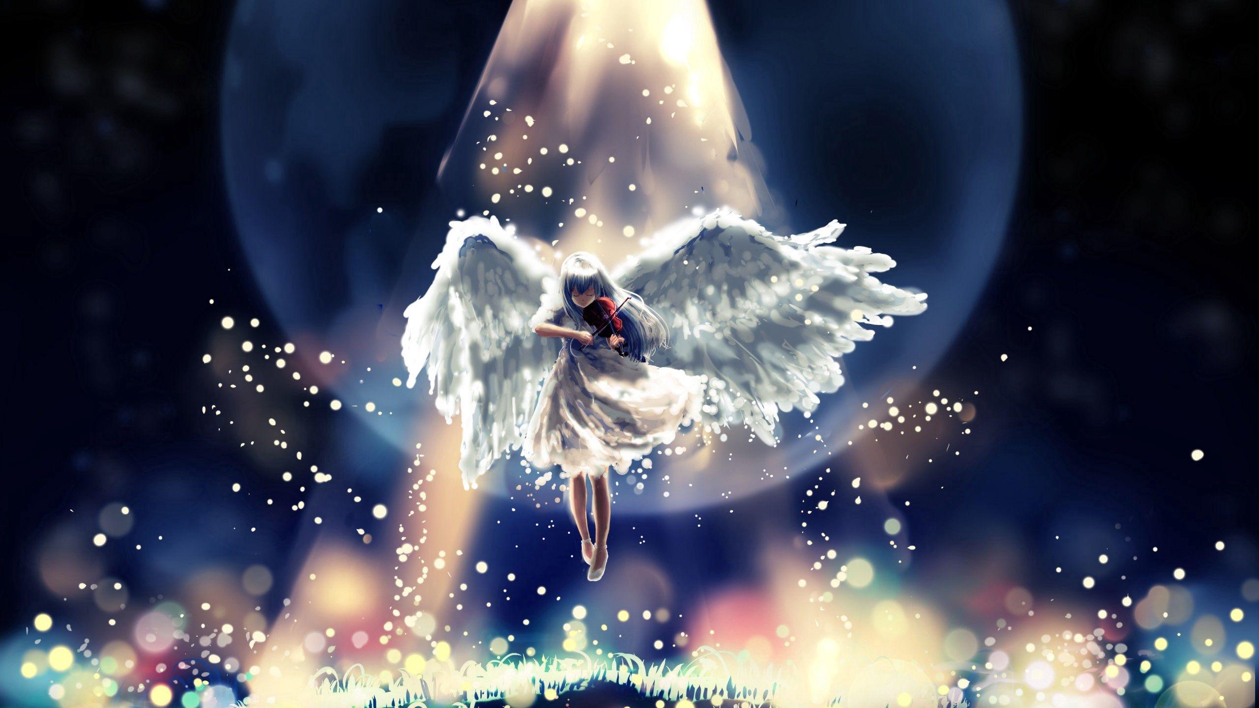 Anime Girl Flying Angel Wings Sky Scenery 4K Wallpaper iPhone HD Phone #810i