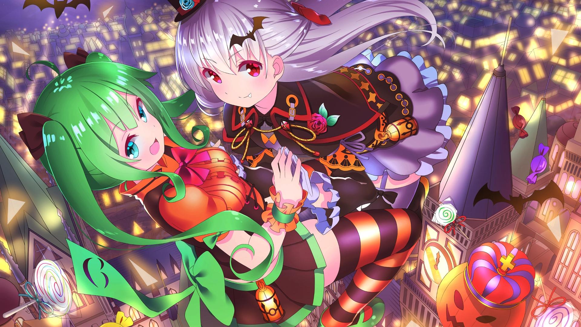 1920x1080 Desktop Wallpaper Witches, Flying Over City, Anime, Halloween, HD Image, Picture, Background, F40684