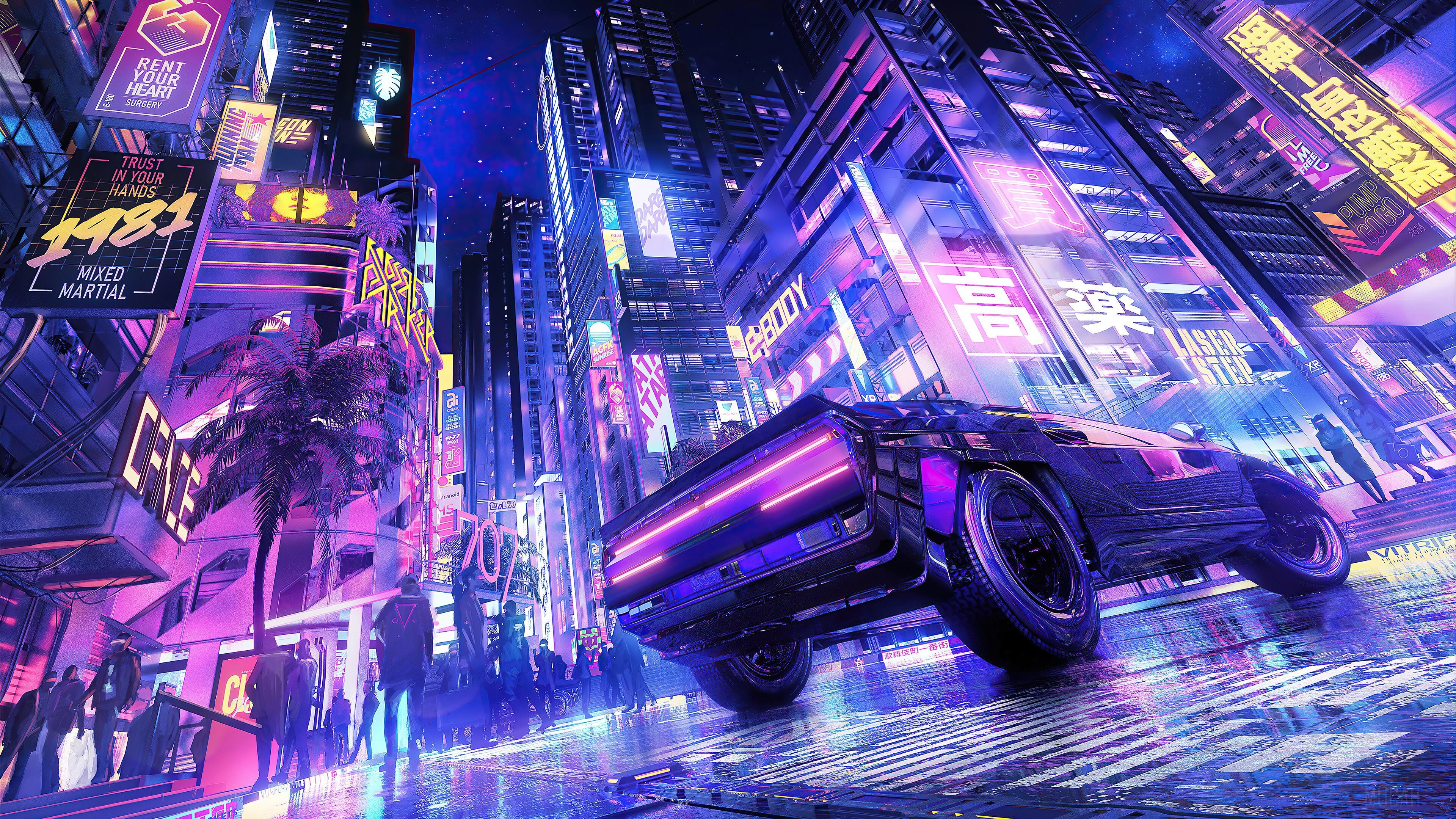 3840x2160 Cyberpunk, Sci Fi, Science Fiction, Car, Night, City, Digital Art 4k Wallpaper. Mocah HD Wallpaper