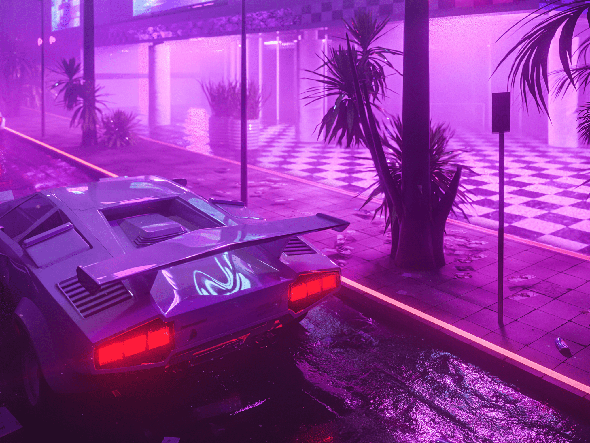 2048x1536 Download 2048x1536 Cyberpunk City, Neon Light, Futuristic Car, Glowing Wallpaper for Ainol Novo 9 Spark