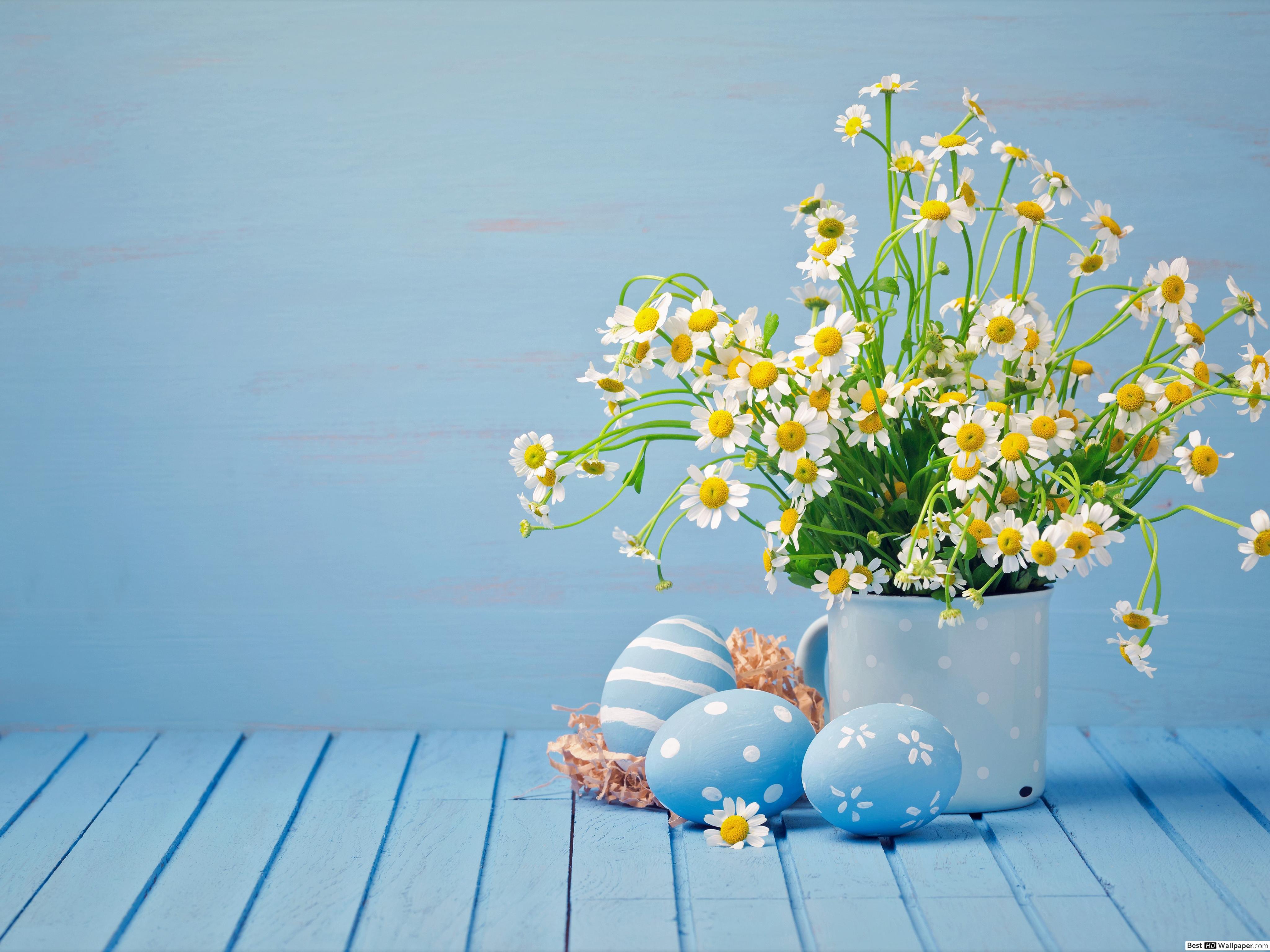 4096x3072 Easter Flower Pot & Easter Eggs HD wallpaper download