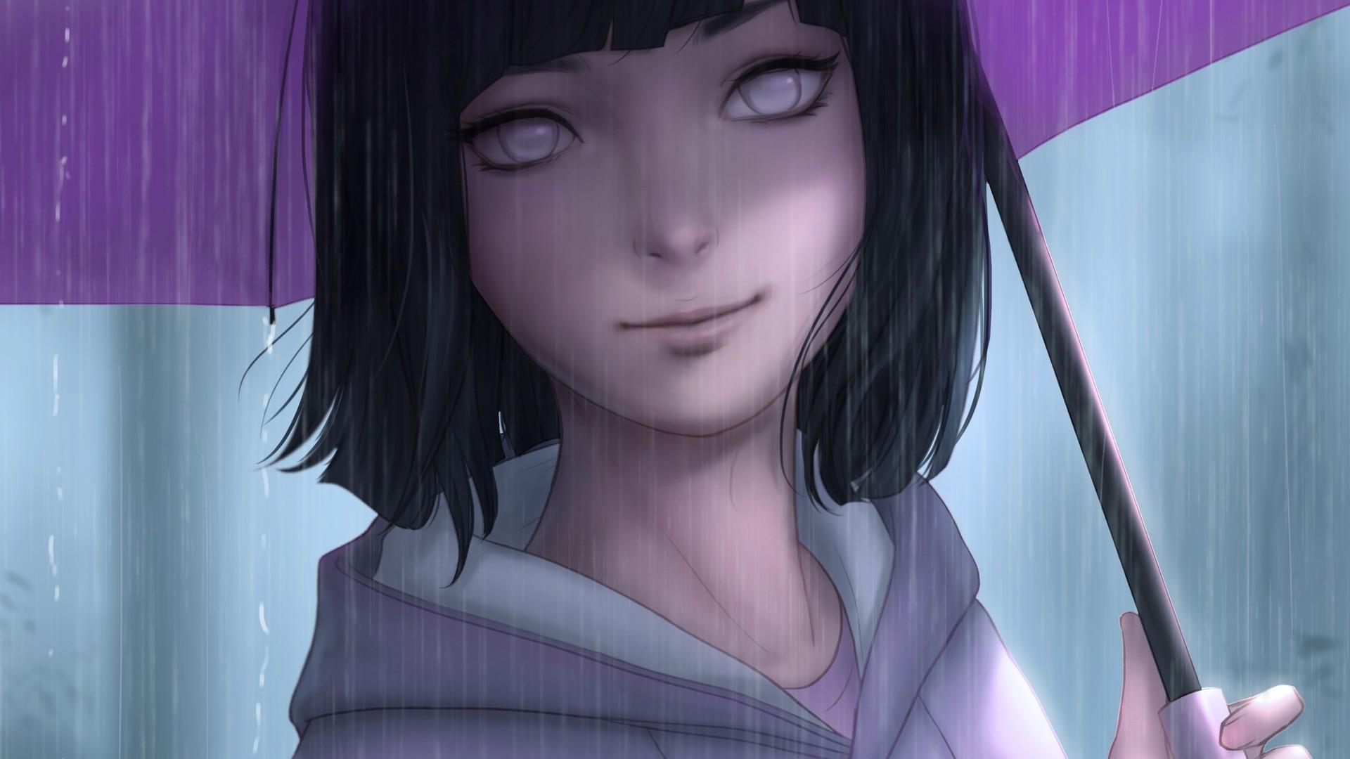1920x1080 Download 1920x1080 Hyuuga Hinata, Naruto, Boruto, Raining, Short Hair, Byakugan, Umbrella Wallpaper for Widescreen