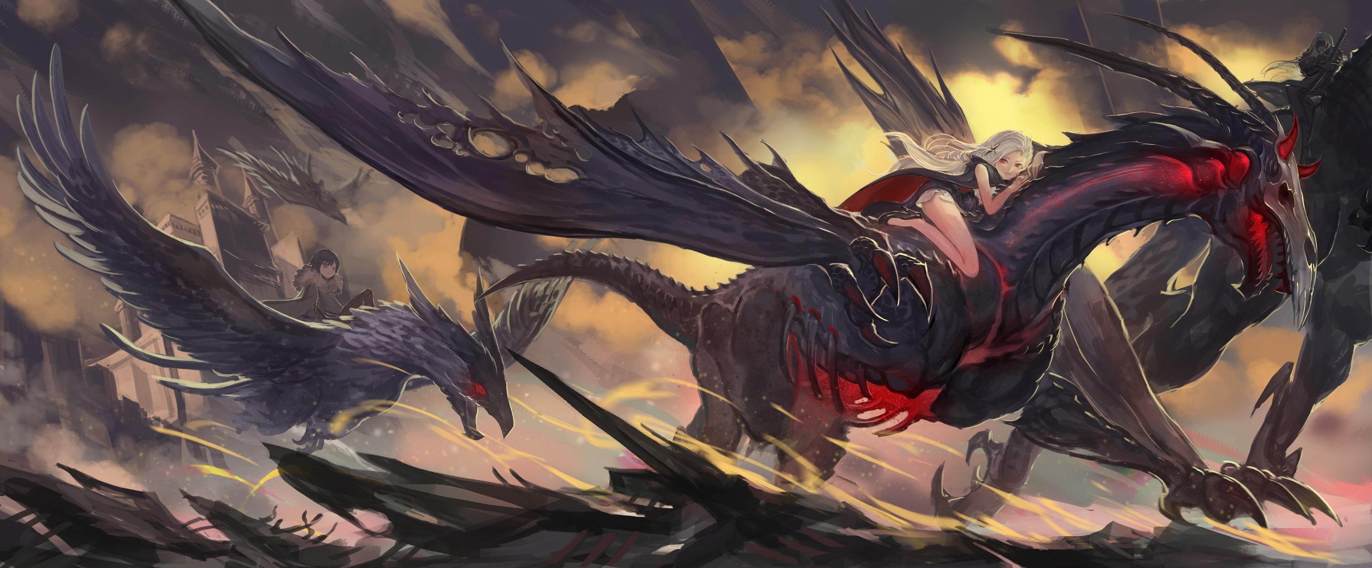 4383x1816 Anime Dragon Wallpaper