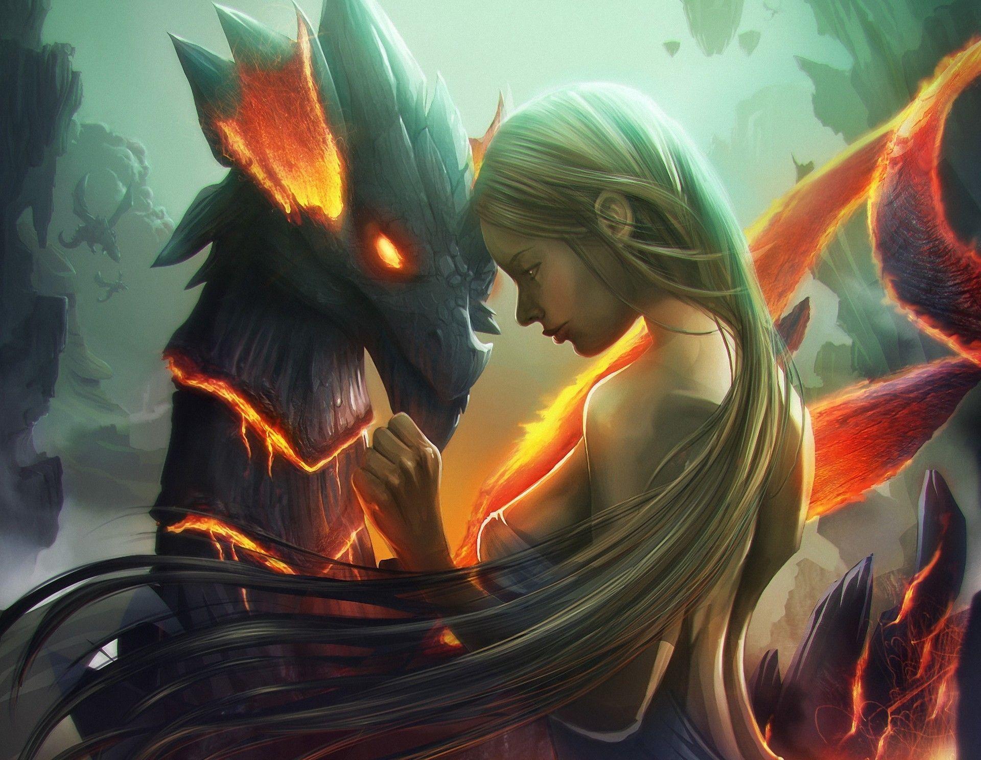 1920x1488 Girl And Dragon Wallpaper