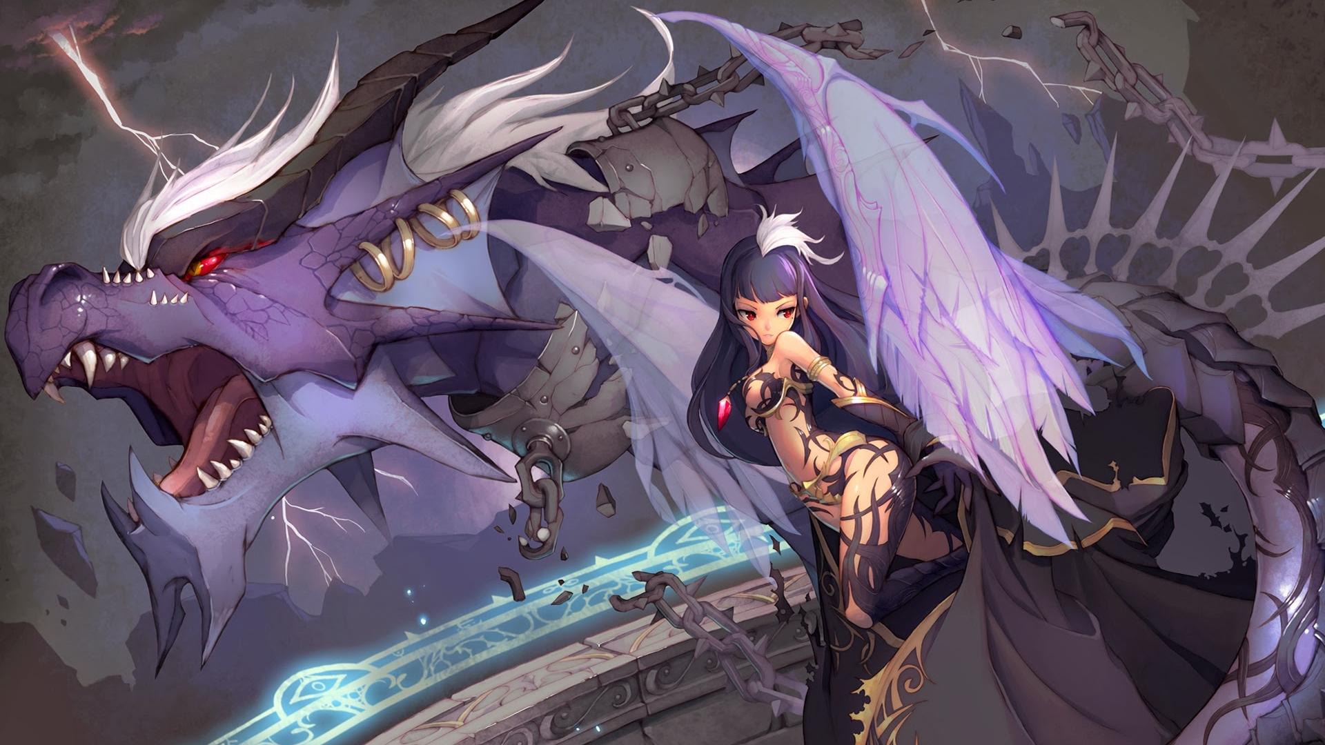 1920x1080 Cute Anime Girl Wings Dragon Fantasy HD Wallpaper HD Wallpaper