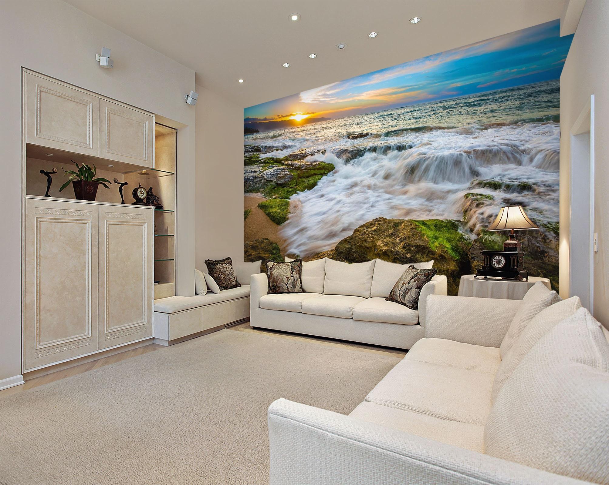 2007x1600 3D Reef and Beach MM31 Removable Commercial Wallpaper Self
