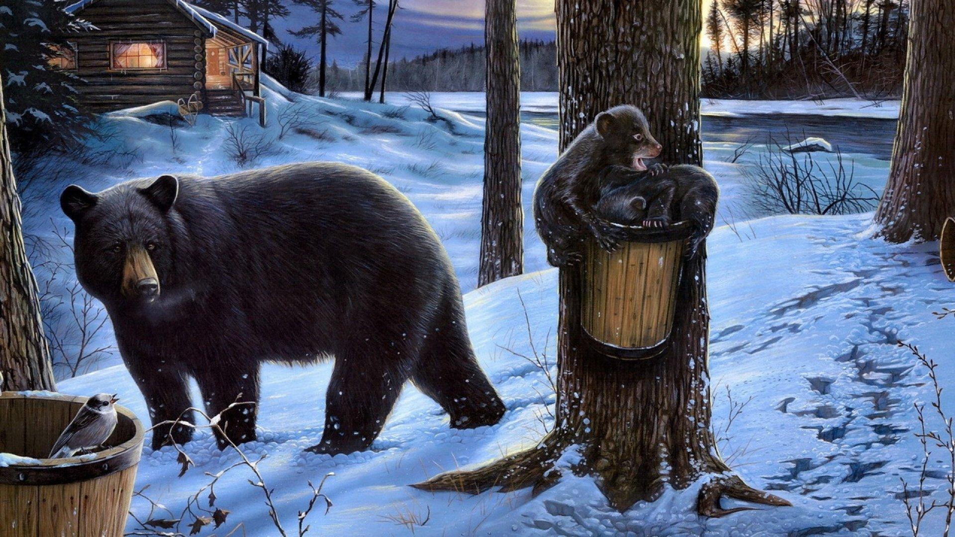 1920x1080 bear, Forest, Bears, House, Family, Walking, Eating Wallpaper HD / Desktop and Mobile Background