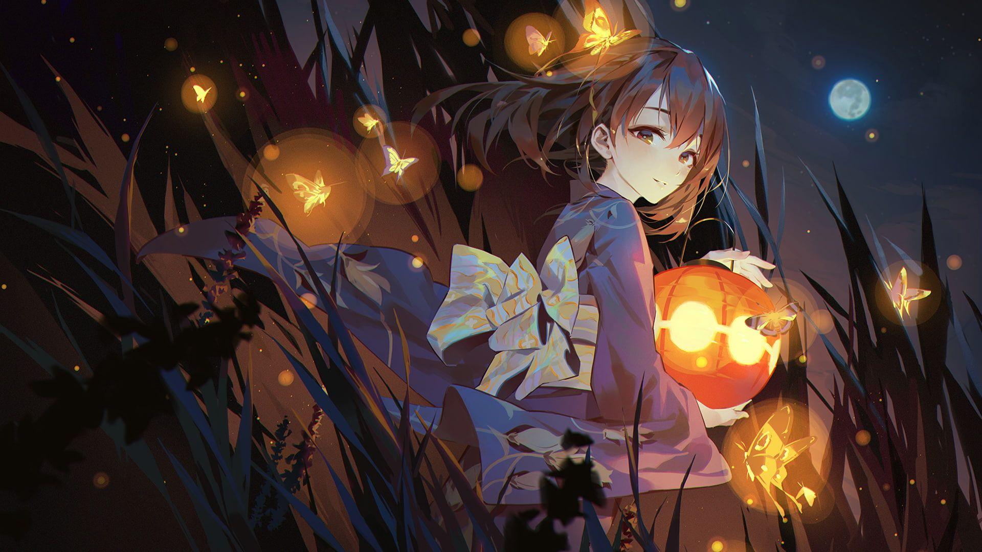 1920x1080 night #yukata anime girls #brunette #anime P #wallpaper #hdwallpaper #desktop. Anime, Anime art girl, Anime artwork