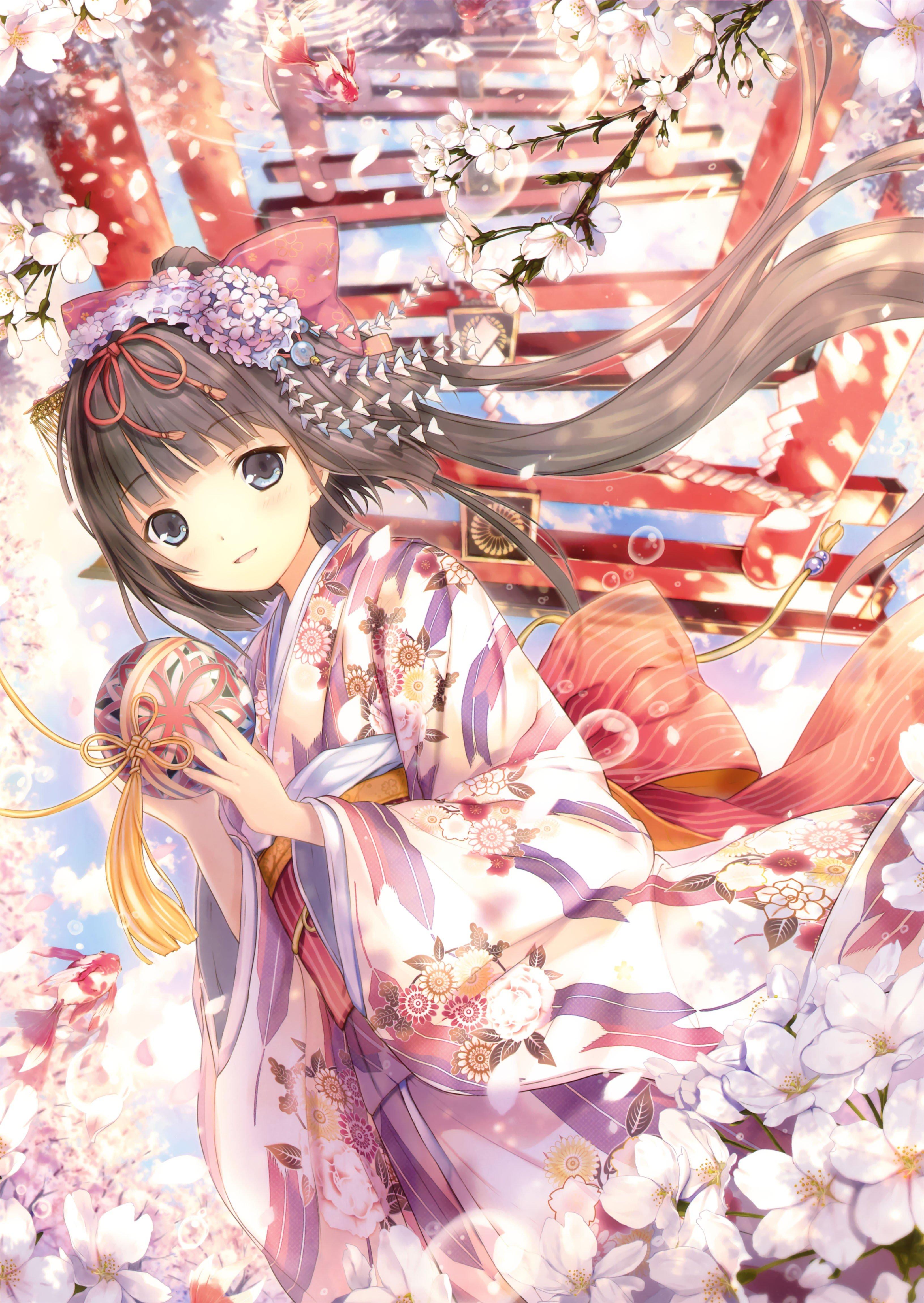 3263x4600 Anime Girls Kimono Wallpaper