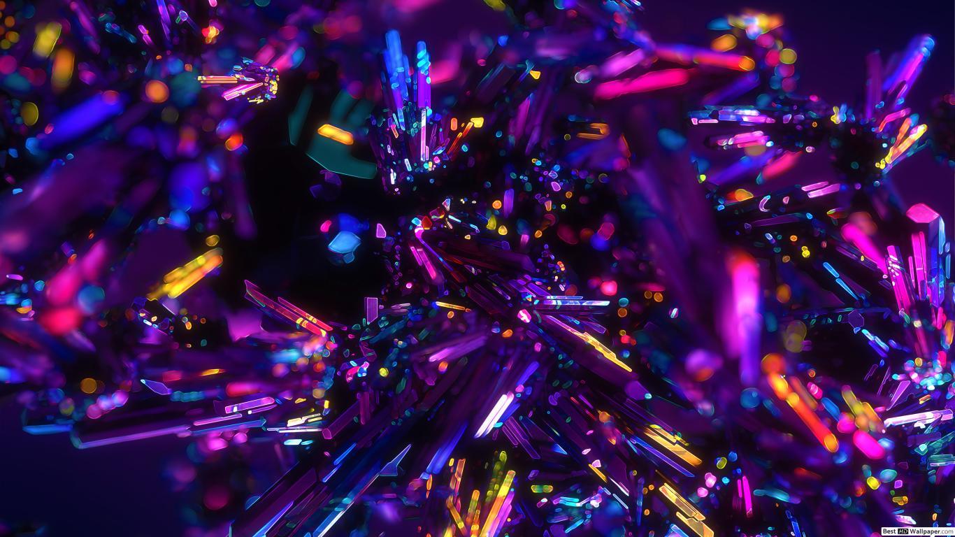 1366x768 Neon Crystals HD wallpaper download