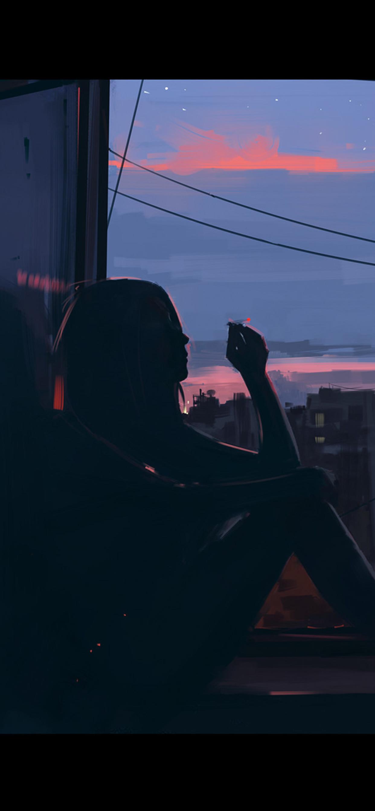 1242x2688 Wallpaper iPhone Girl Smoke