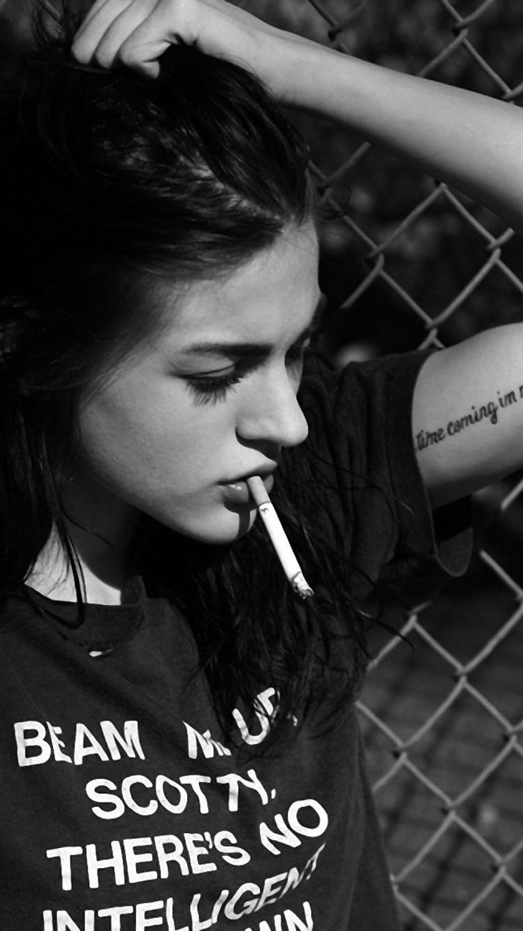 750x1334 Smoking Girl Black And White Wallpaper for iPhone 8