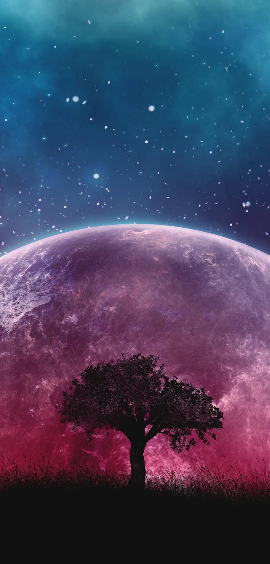 1080x2248 Moon Night Sky Stars Landscape Scenery 8K Wallpaper