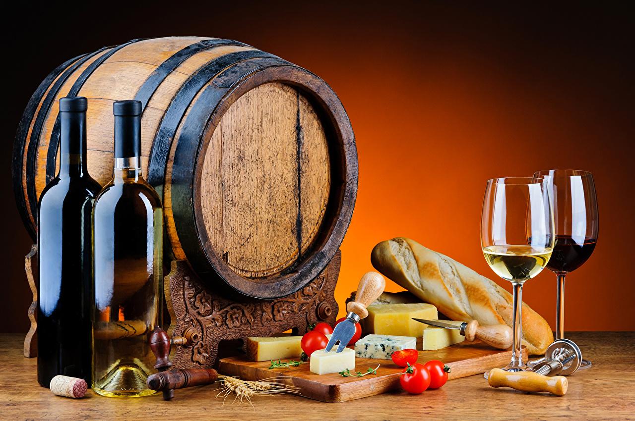 1280x850 Photo Wine Tomatoes Bread Barrel Cheese Food Bottle Stemware