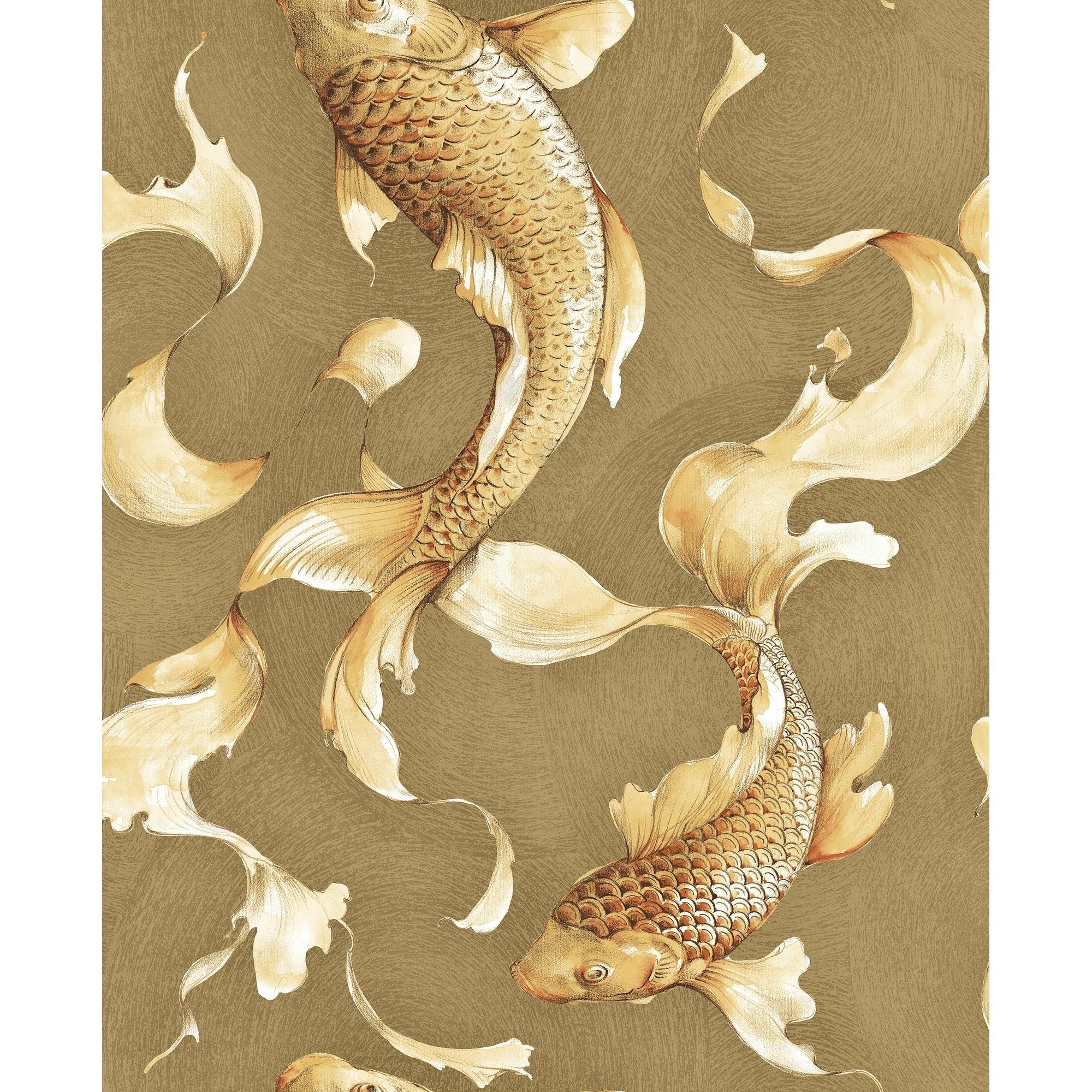 2000x2000 Metallic Koi Fish Wallpaper, 32.81 feet long X 20.5 inchs Wide, Metallic Gold and Ebony