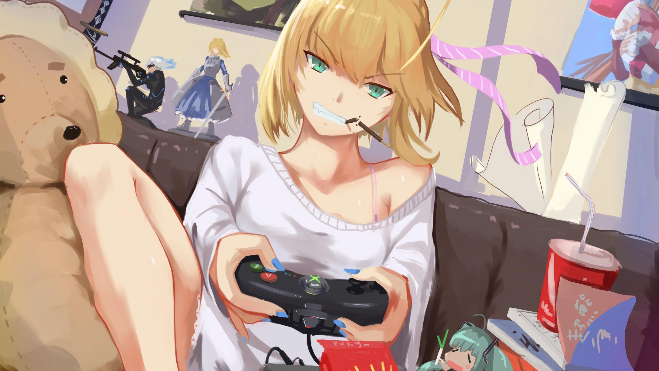 2560x1440 Anime Girls Gaming Wallpaper