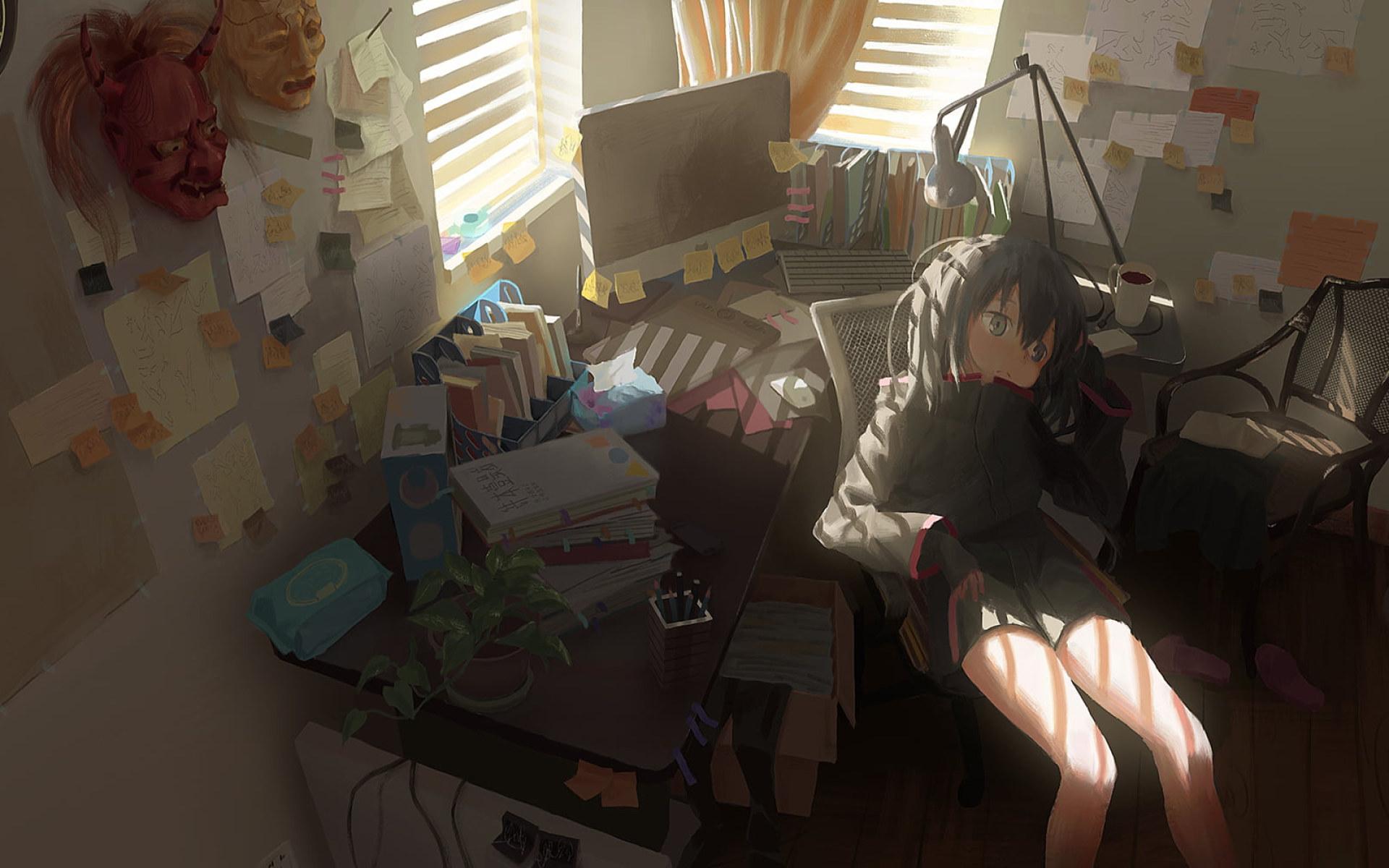 1920x1200 Wallpaper Anime girls, Anime: Gamers!, room, interior, sitting, desk • Wallpaper For You HD Wallpaper For Desktop & Mobile