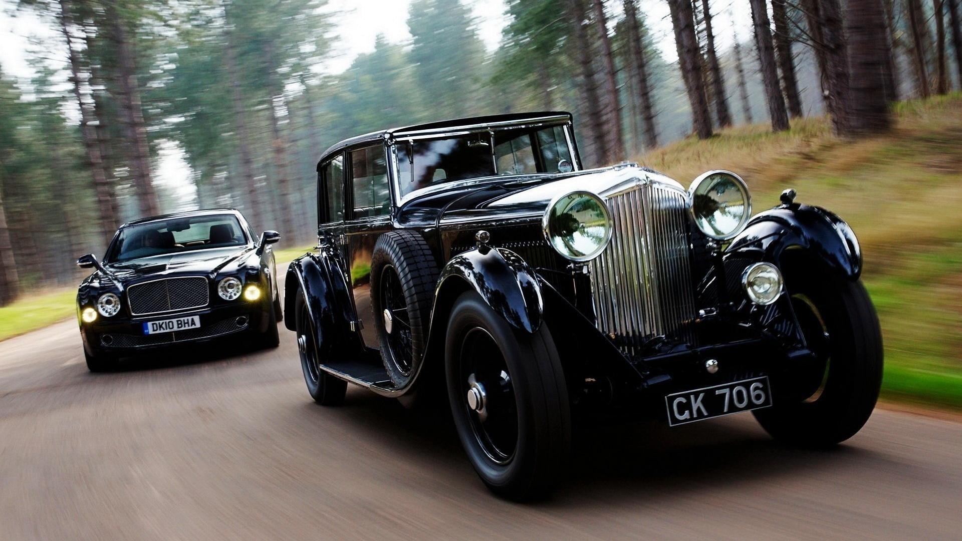 1920x1080 vehicle, Car, Old car, Classic car, Bentley, Bentley Mulsanne, Road, Trees, Forest, Motion blur Wallpaper HD / Desktop and Mobile Background