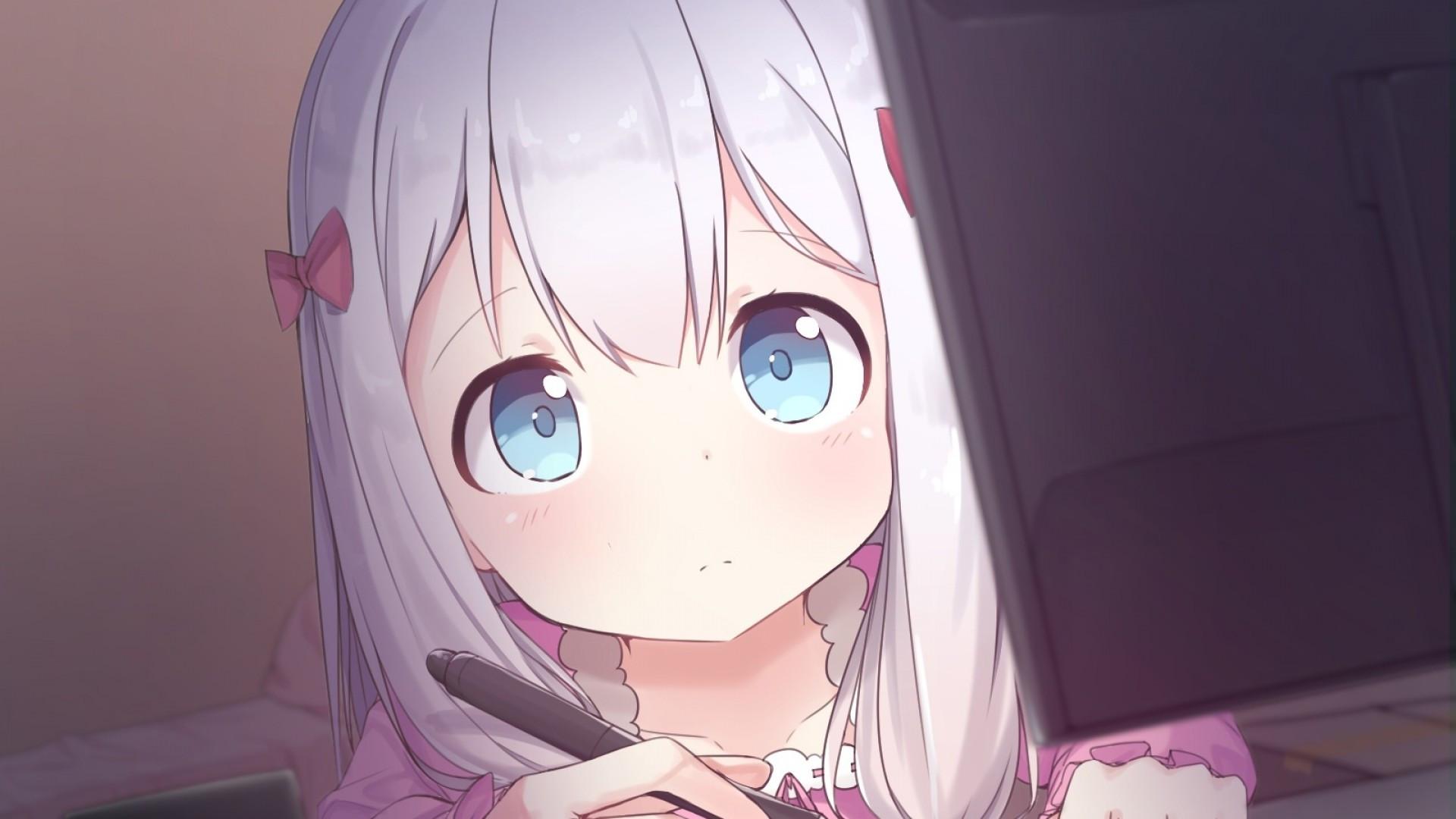 1920x1080 Download 1920x1080 Eromanga Sensei, Izumi Sagiri, Loli, Computer, Gray Hair, Cute Wallpaper For Widescreen