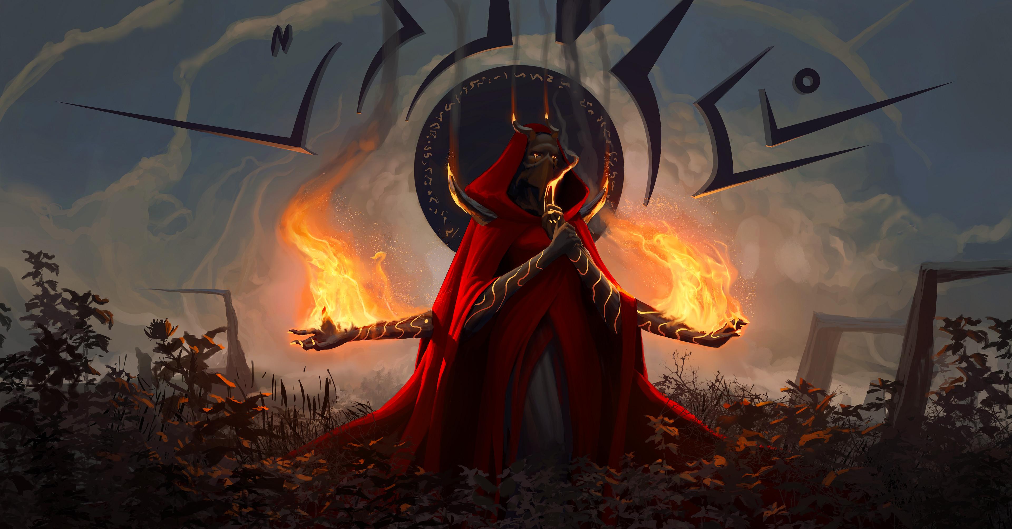 3840x2010 Digital Art Fantasy Art Wisper Artist Clouds Nephilim Fire Wallpaper:3840x2010