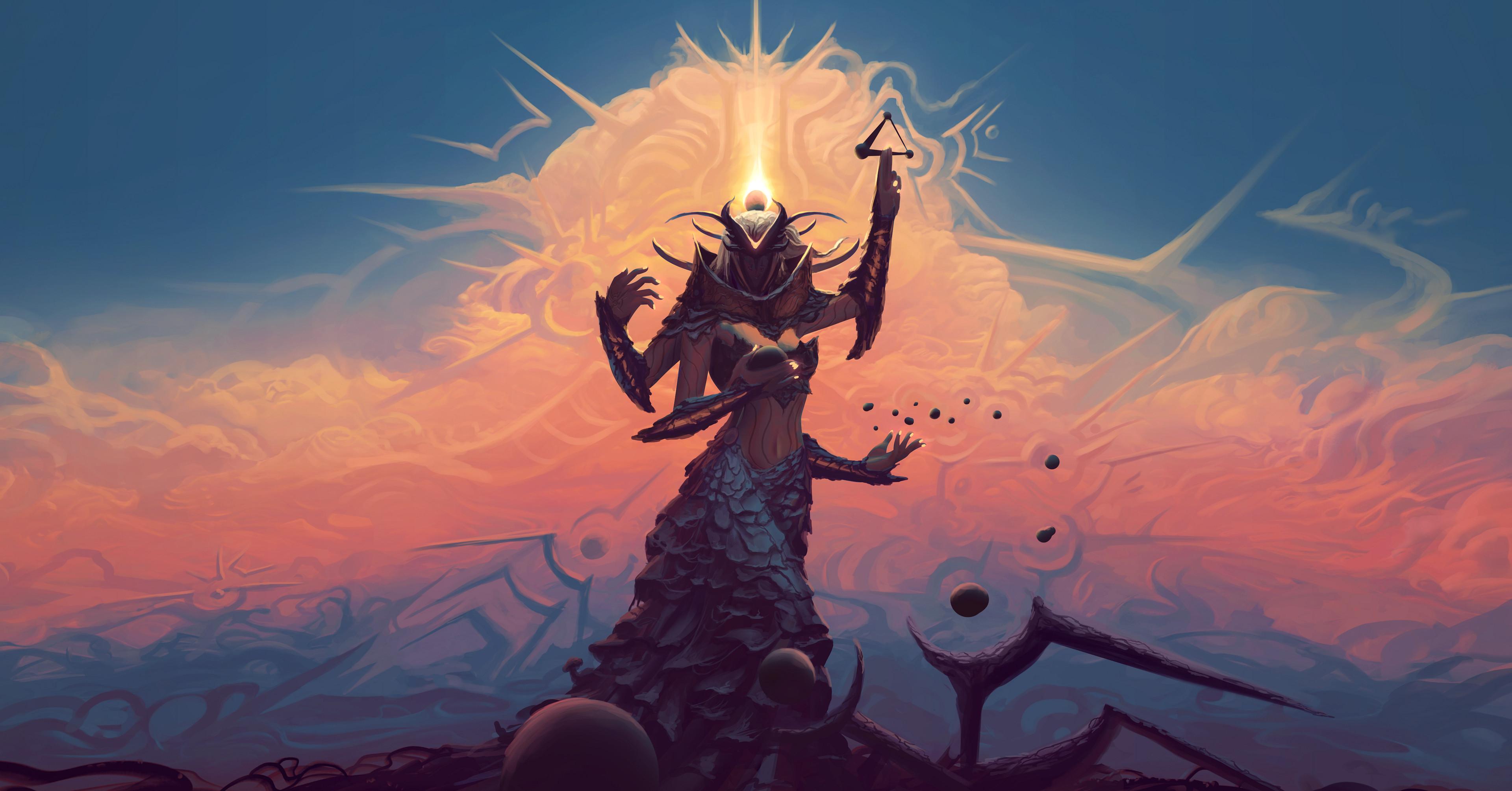 3840x2010 Digital Art Fantasy Art Wisper Artist Clouds Nephilim Wallpaper:3840x2010