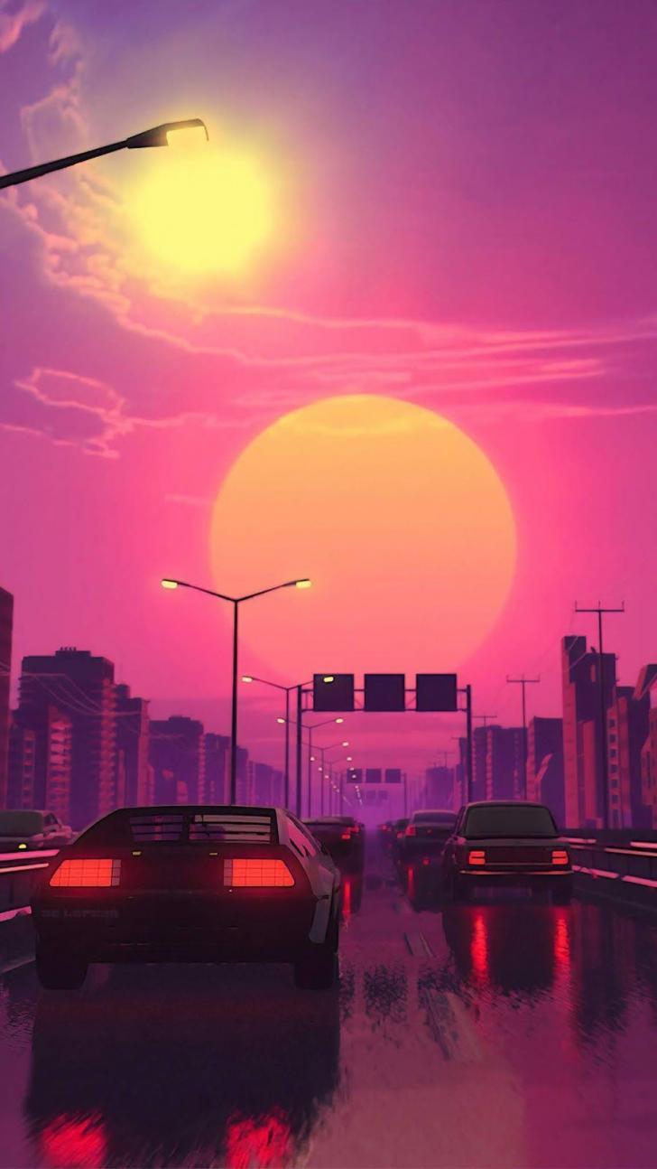728x1294 Wallpaper HD: Retro, Sunset, Aesthetic, Wallpaper, Wallpaper