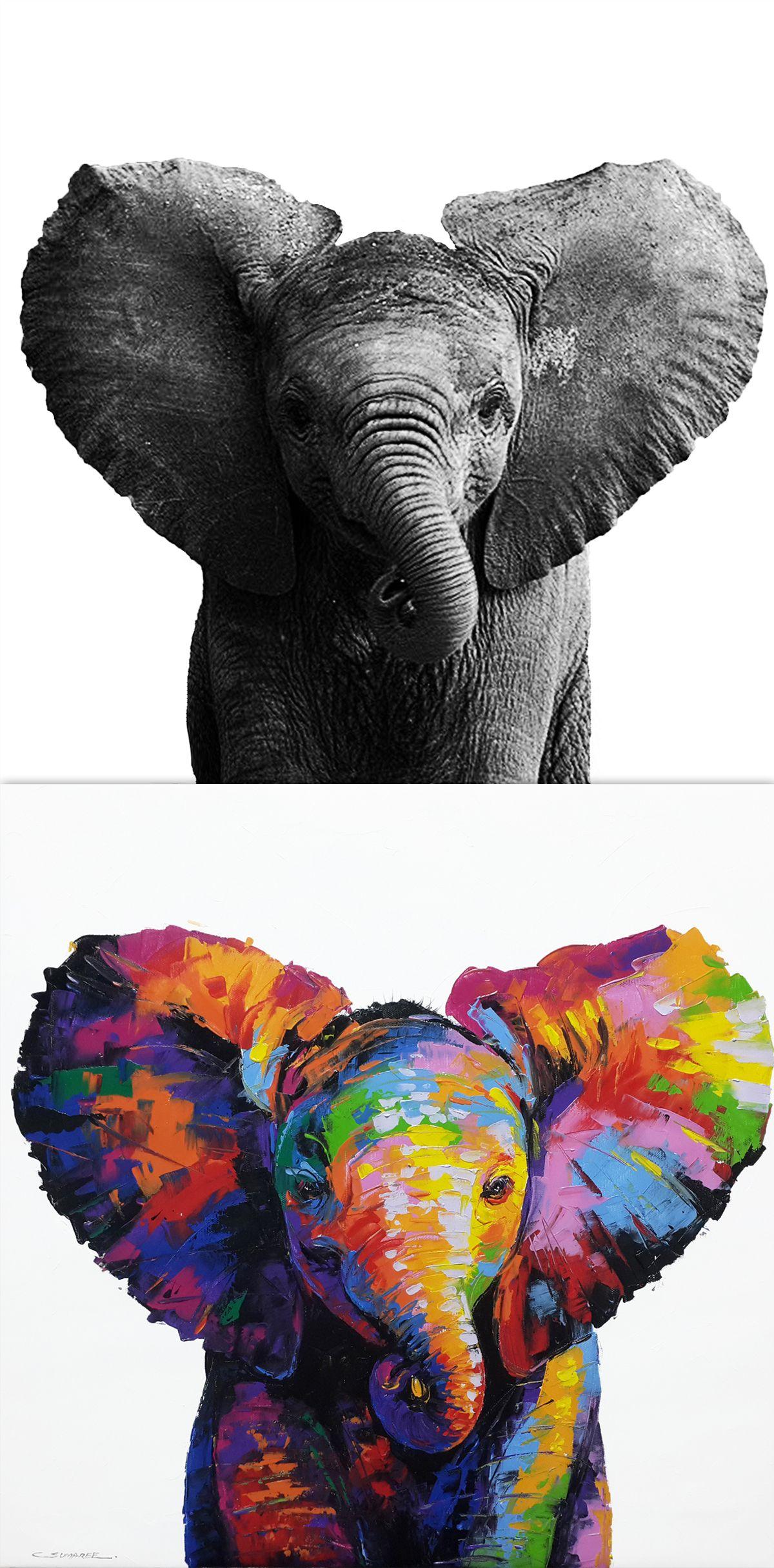 1200x2430 Beautiful Elephant Art By SumareeART. Elephant Art, Animal Portraits Art, Elephant Art Tattoo