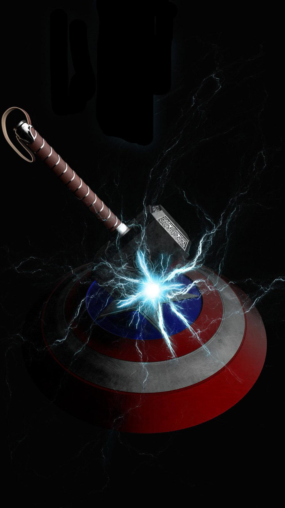 990x1761 Mjolnir Vs Captain America Shield IPhone Wallpaper Wallpaper : iPhone Wallpaper