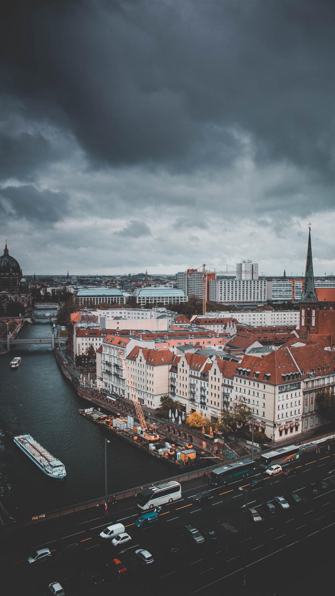 1080x1920 Wallpaper Berlin, Germany, River, Buildings, Top View Wallpaper iPhone