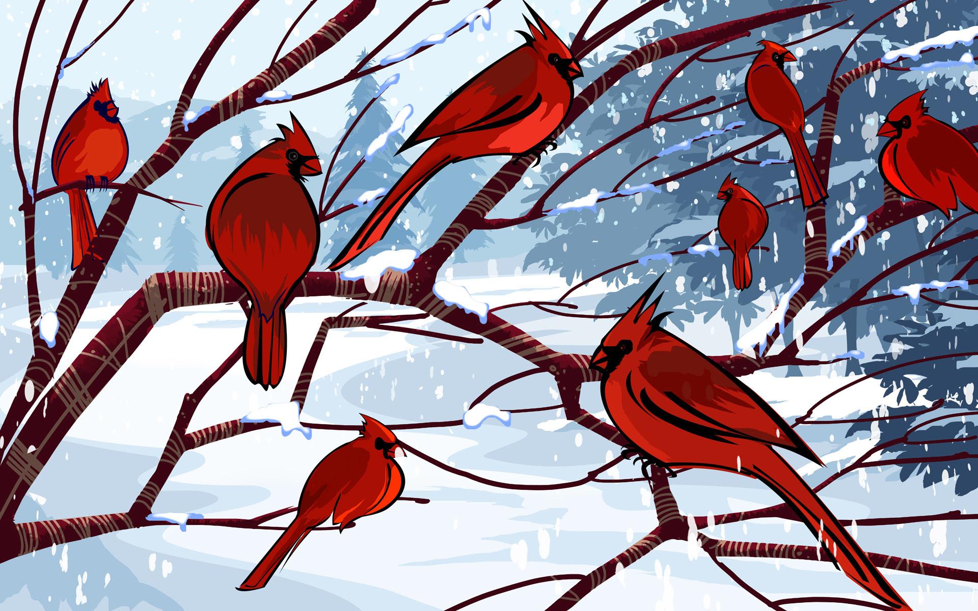 1920x1200 Cardinal Birds in Snow