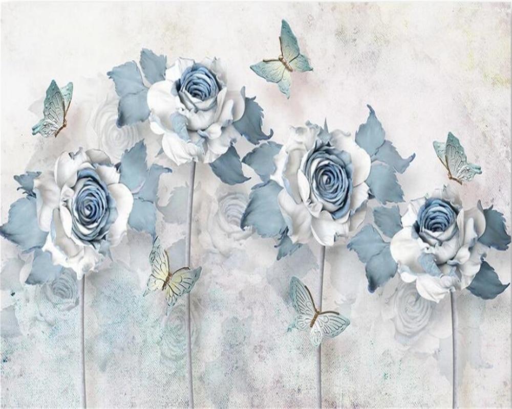 1000x800 beibehang Custom wallpaper 3D photo murals elegant flowers butterflies light blue TV background wall living room 3D wallpaper. Wallpaper