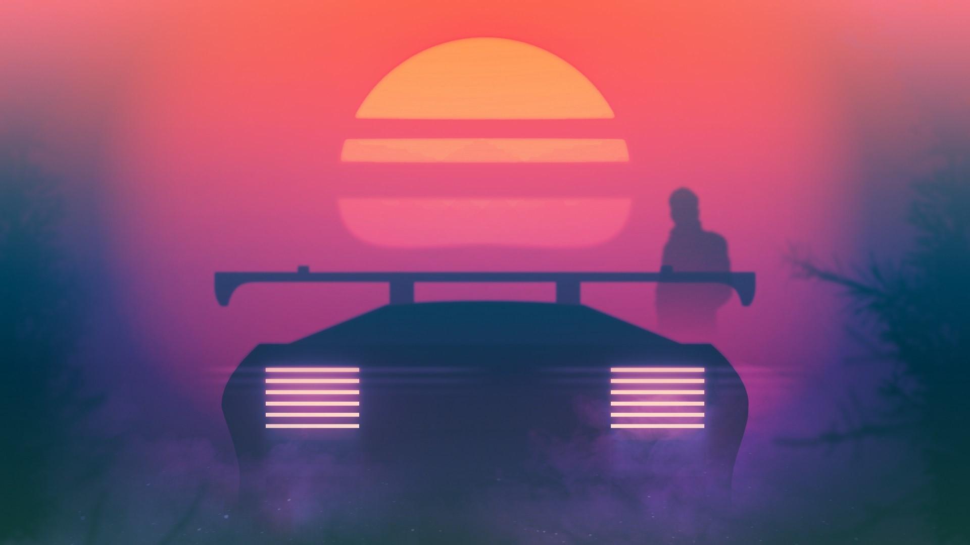 1920x1080 Retrowave, Synth, artwork, neon, synthwave, vehicle, car. Mocah HD Wallpaper