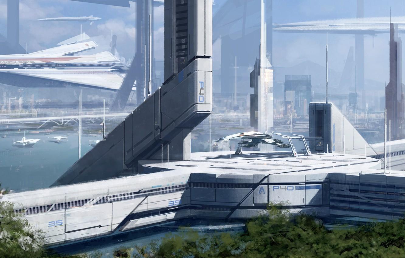 1332x850 Wallpaper ship, planet, station, Normandy, Mass Effect fantastic. future. space image for desktop, section игры