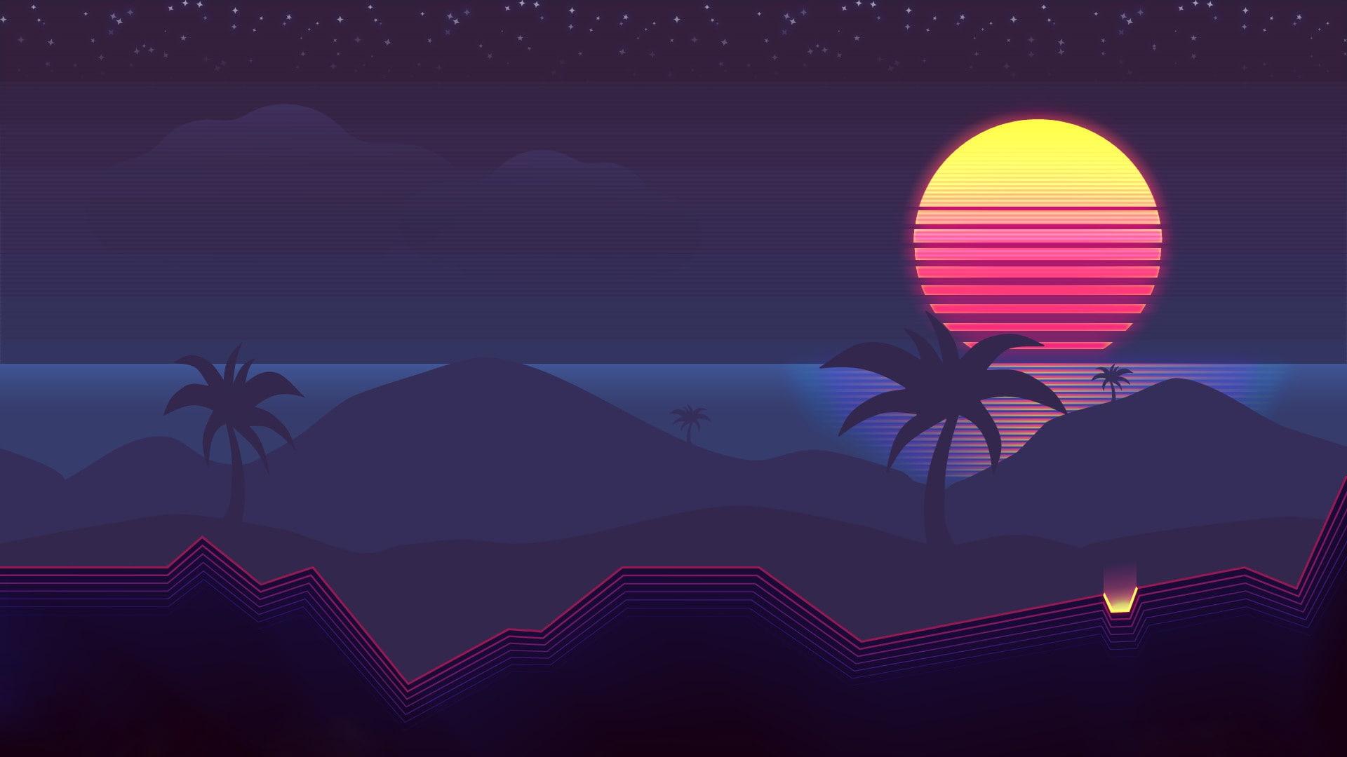 1920x1080 Wallpaper The sun, Music, Palm trees, Background, 80s, Neon, 80's, Synth • Wallpaper For You HD Wallpaper For Desktop & Mobile