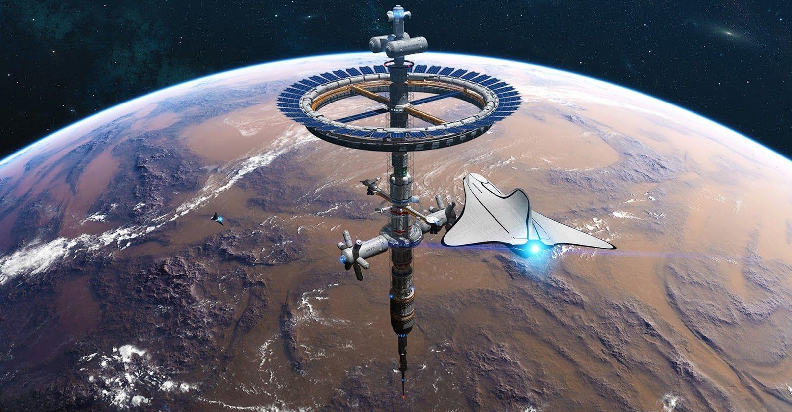 1600x832 Space station in Mars orbit by Glenn Clovis. Space station art, Space station, Space crafts