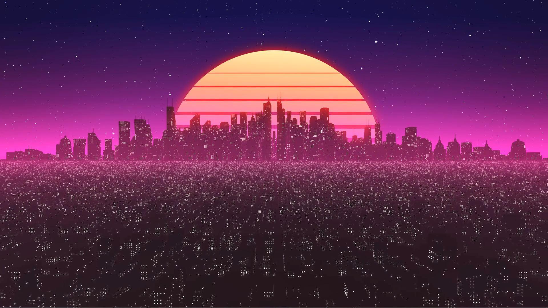 1920x1080 Loop Retro Synth City By Visualdon Live Wallpaper