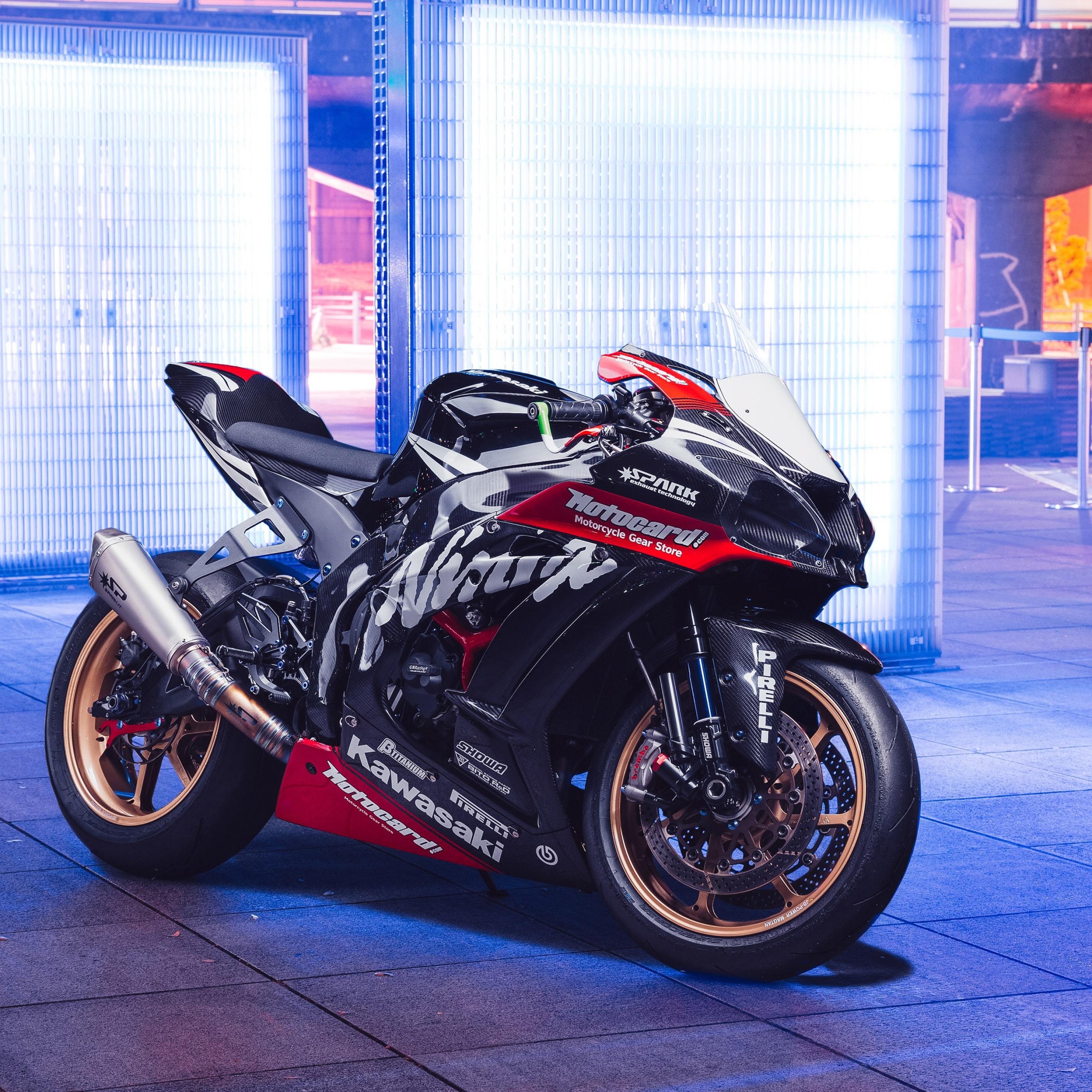 2732x2732 Kawasaki Ninja ZX 10R Wallpaper 4K, Sports Bikes, Neon Light, Bikes