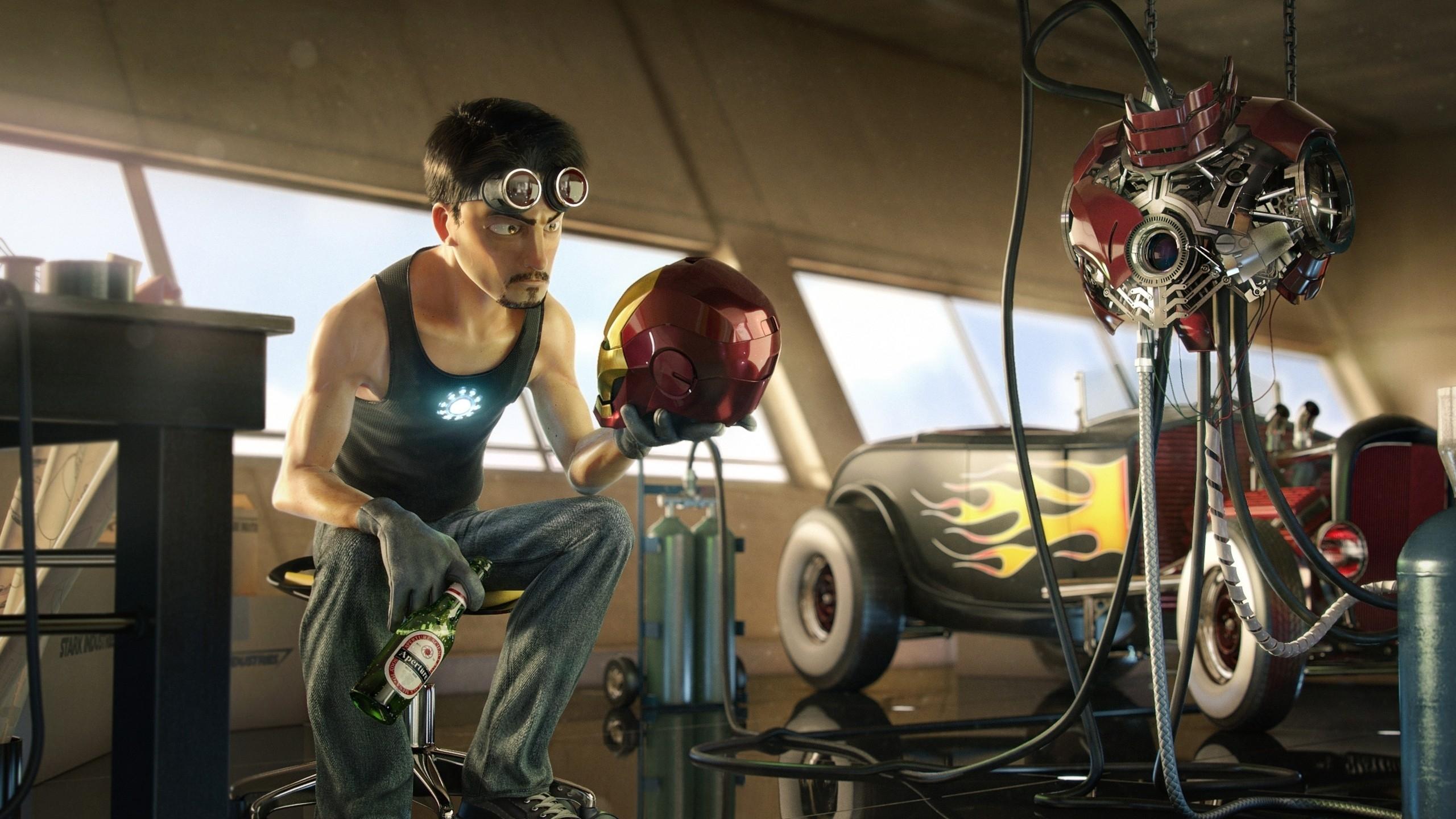 2560x1440 fiction iron man tony stark animation artwork garages 3D marvel stark industries 2560x1440 wallpa