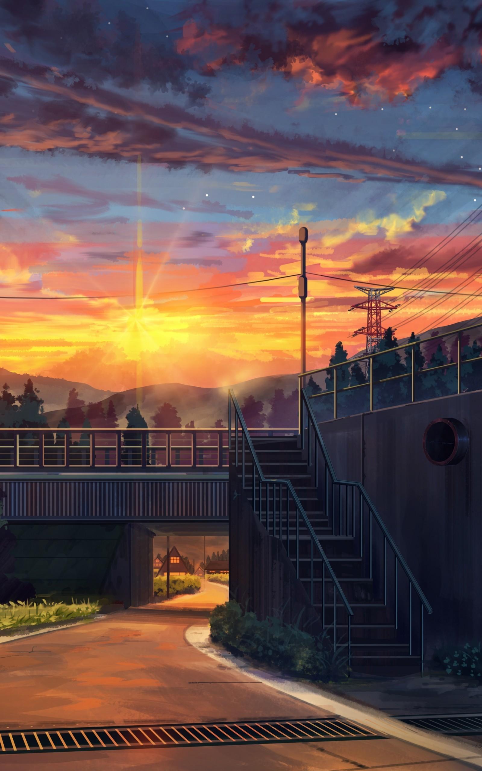 1600x2560 Anime Sunset, Landscape, Scenic, Clouds Sunset Wallpaper iPhone